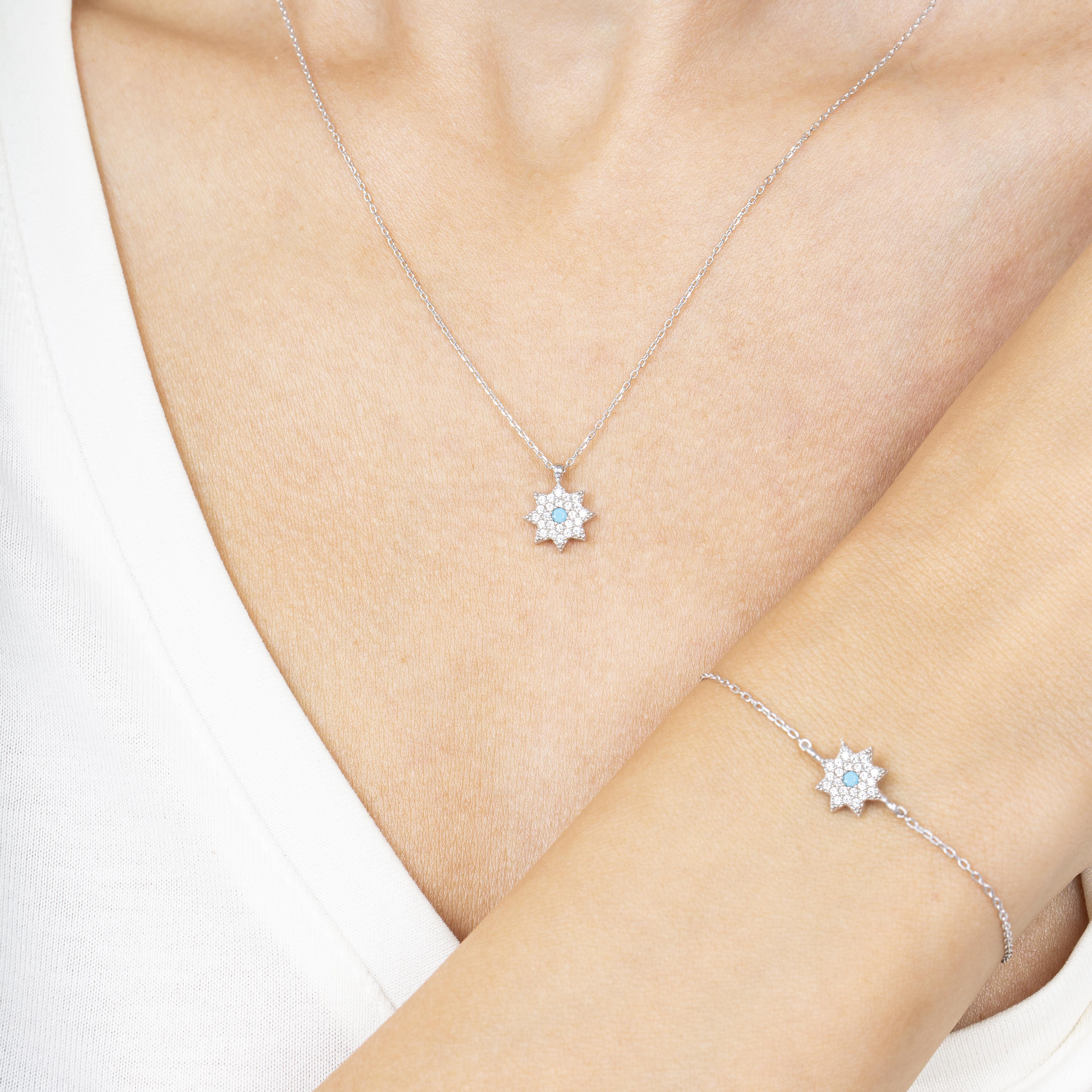 Turquoise Detail Burst Silver Duo Set
