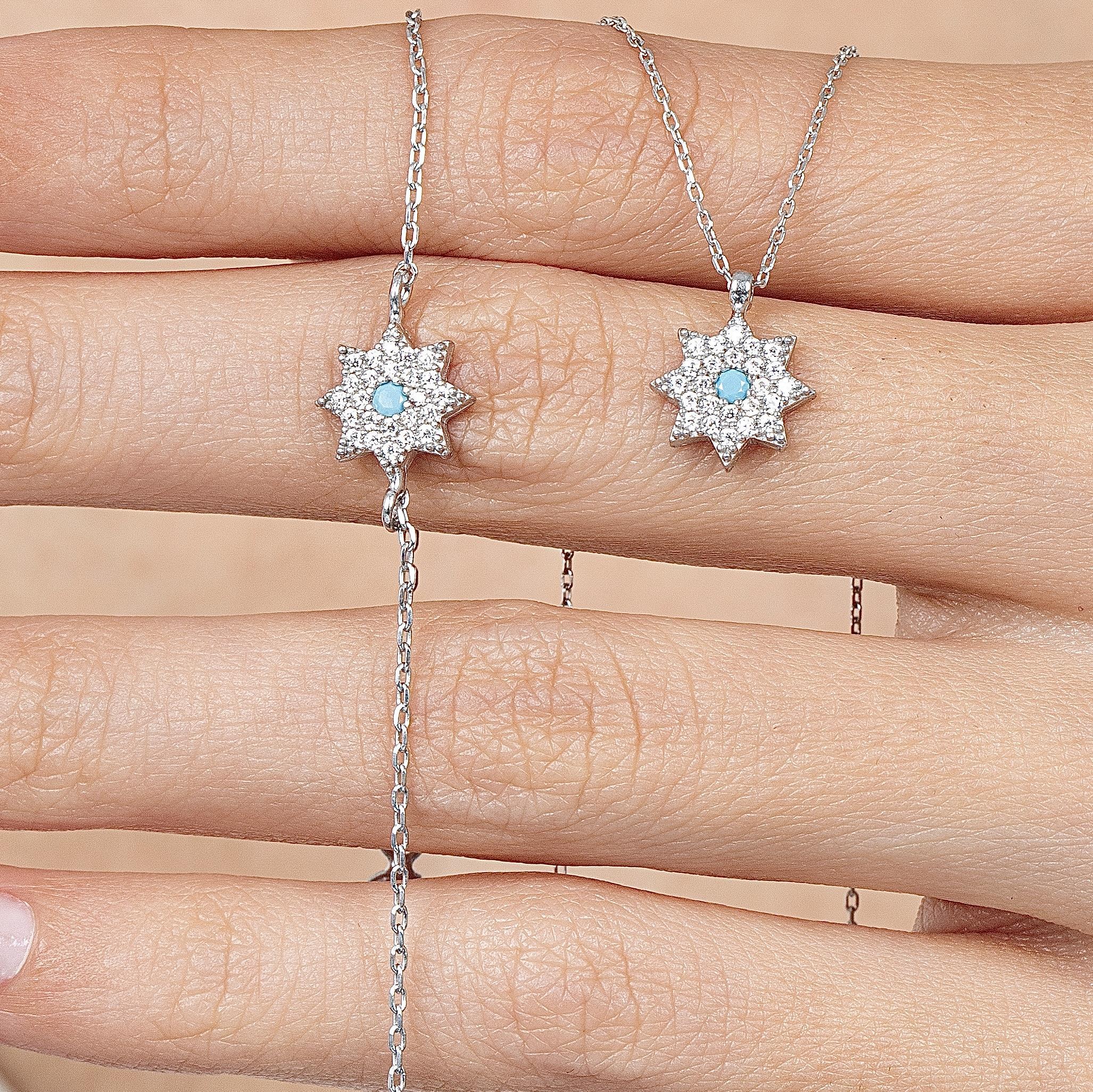 Turquoise Detail Burst Silver Duo Set