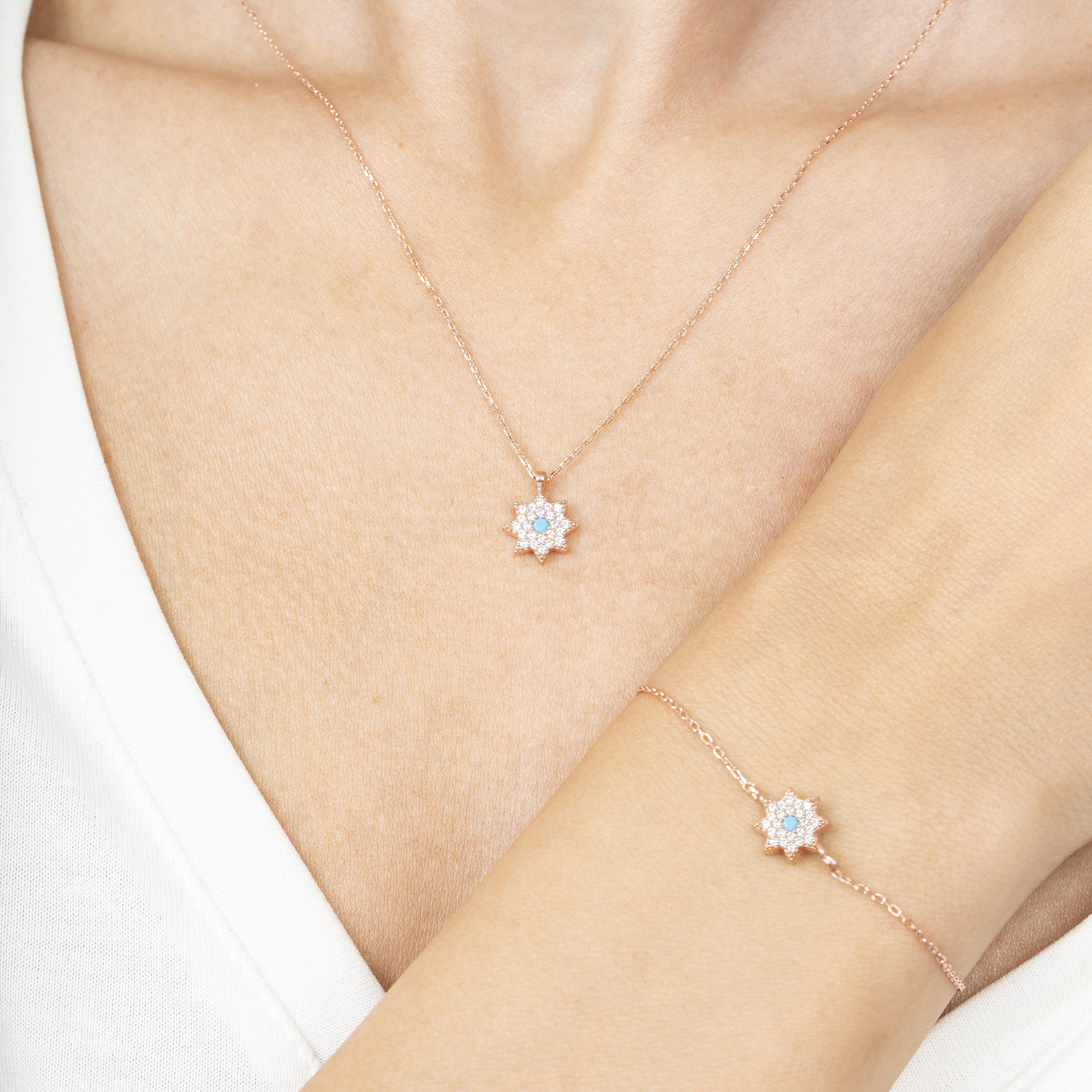 Turquoise Detail Burst Rose Gold Duo Set