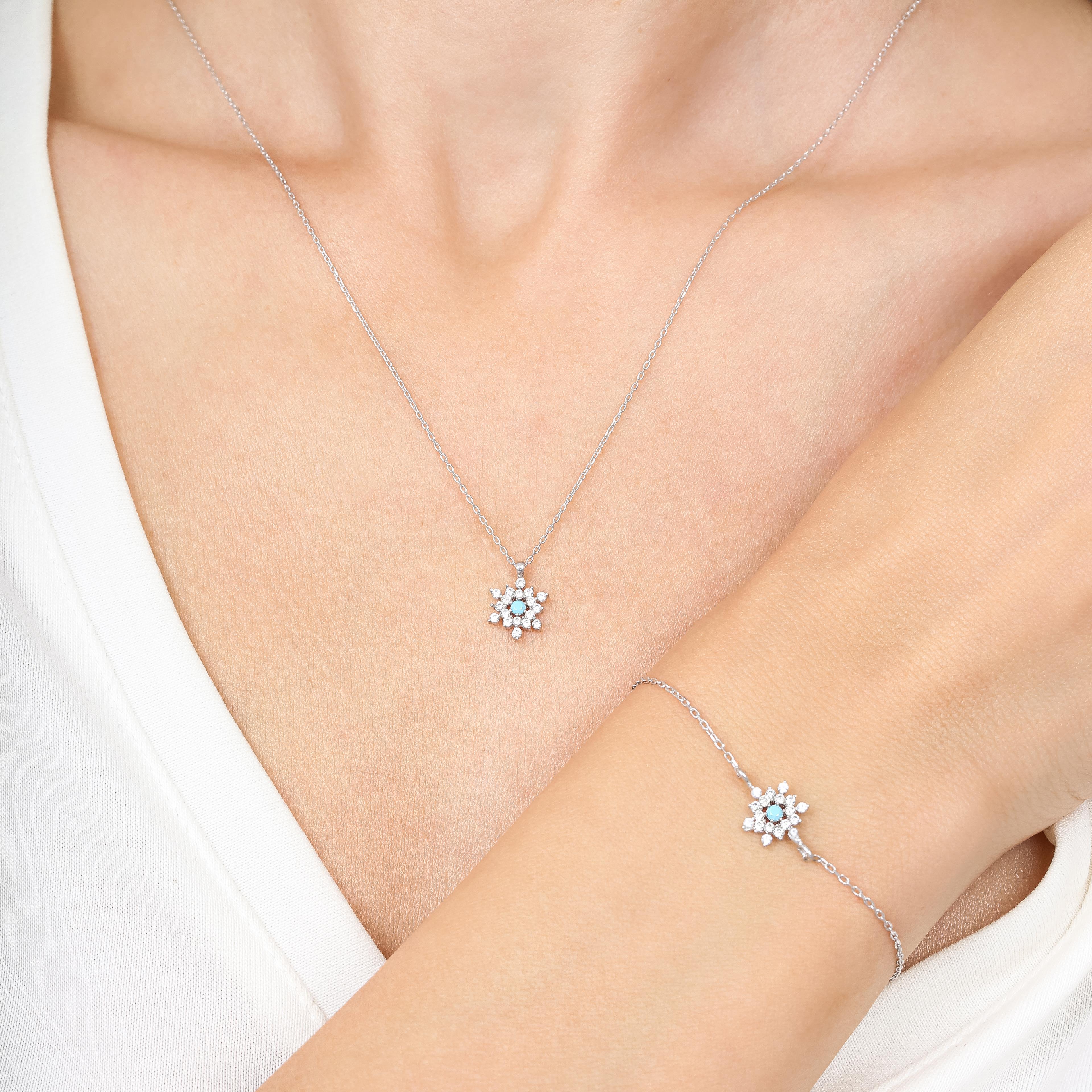 Turquoise Detail Snowflake Silver Duo Set