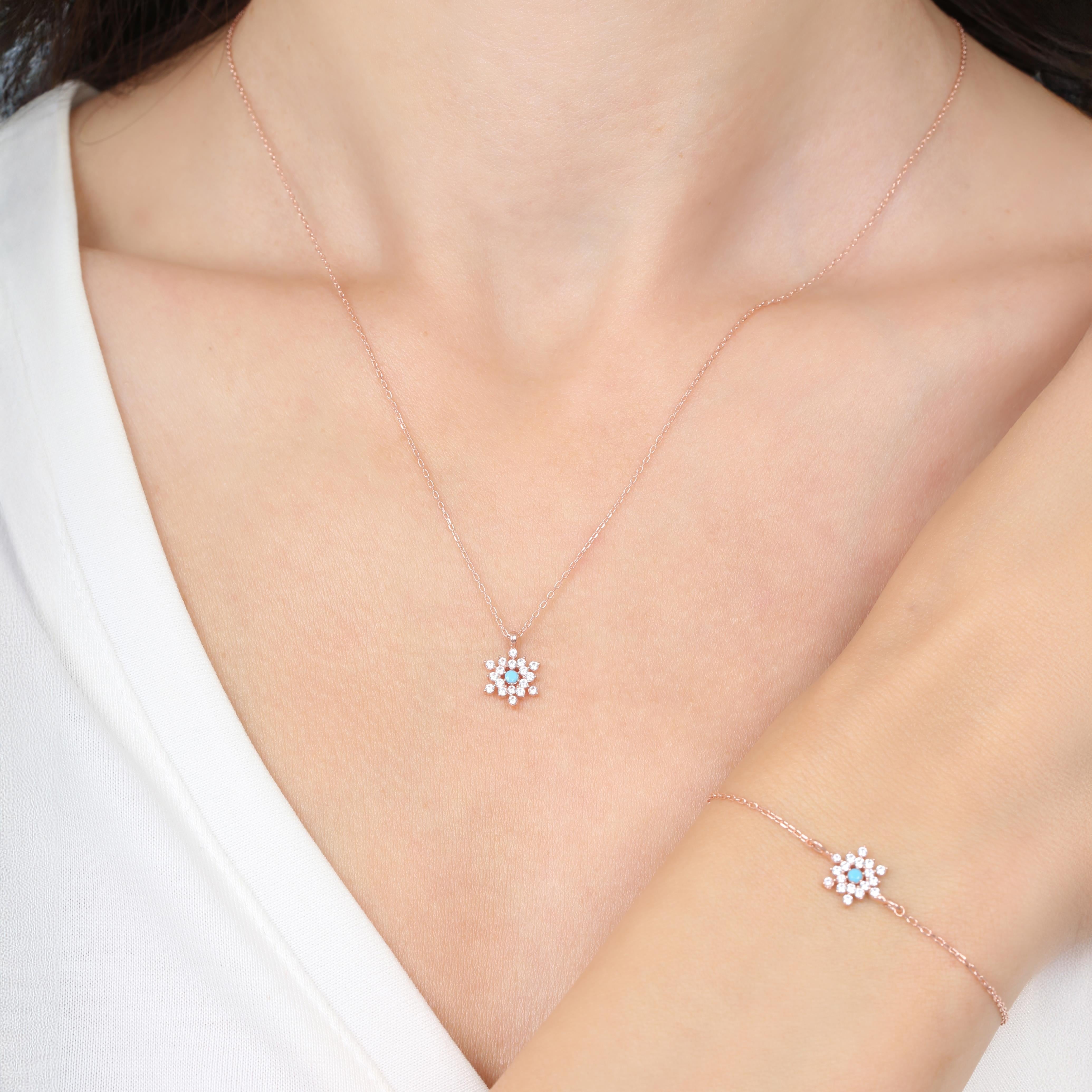 Turquoise Detail Snowflake Rose Gold Duo Set