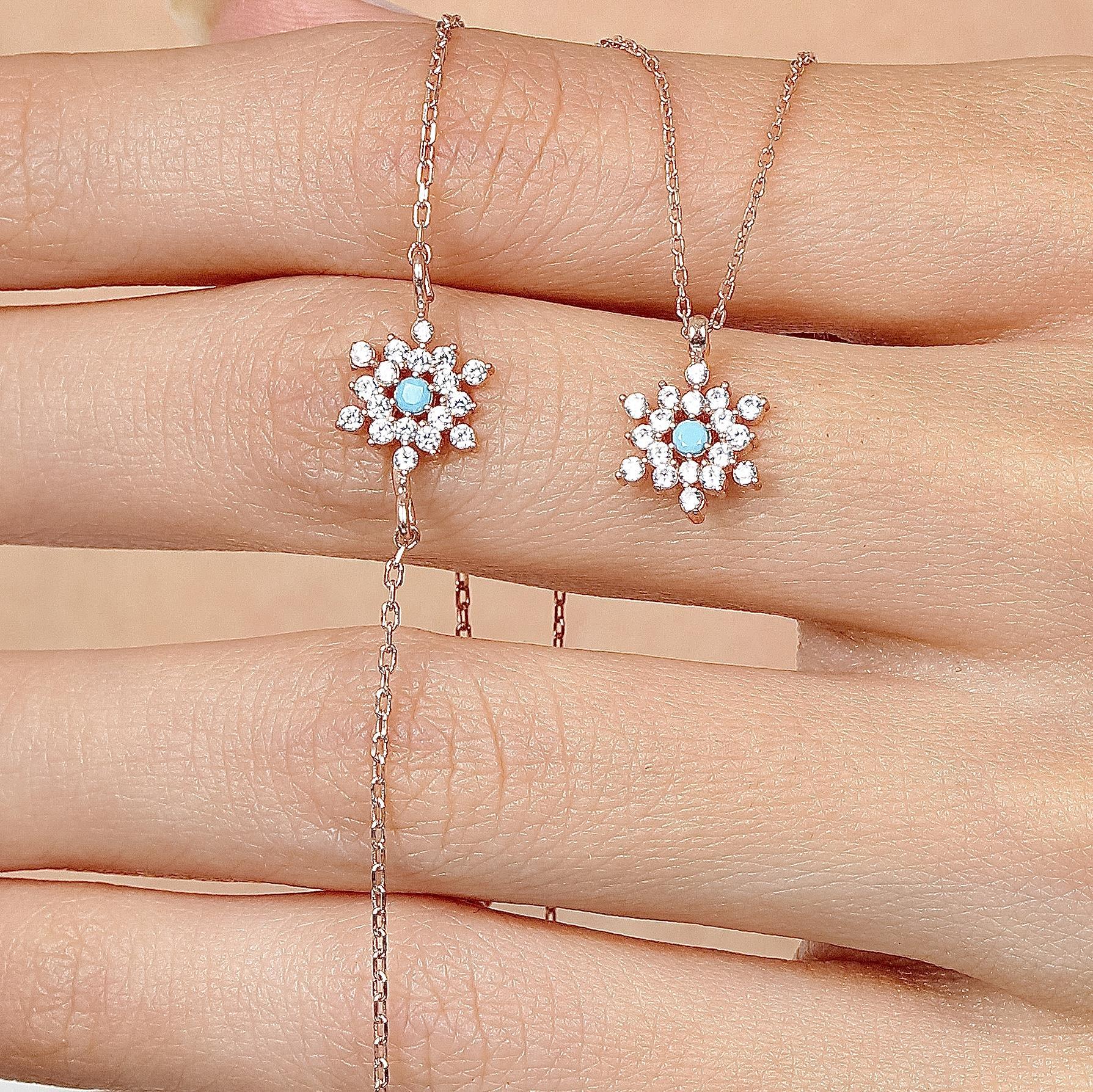 Turquoise Detail Snowflake Rose Gold Duo Set
