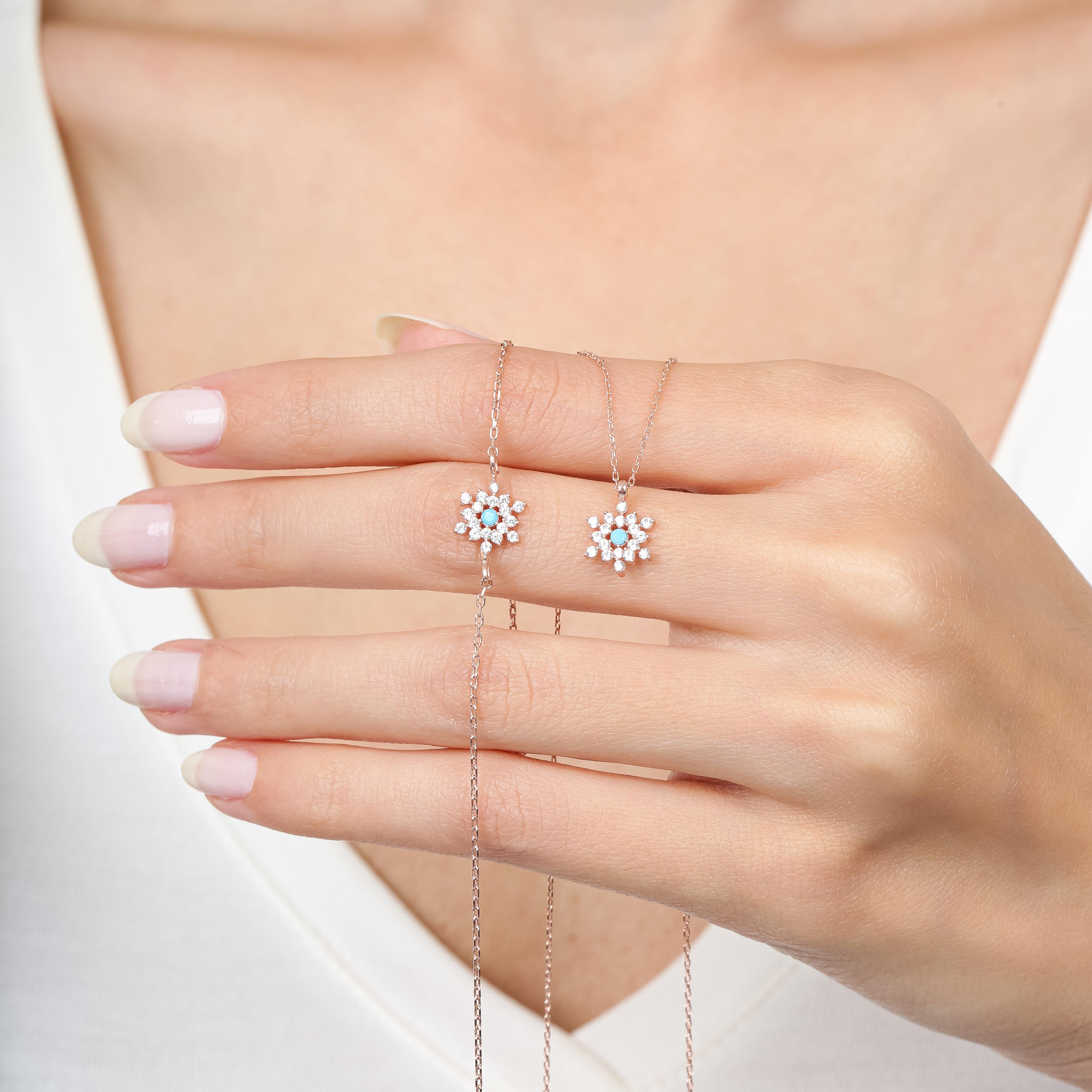 Turquoise Detail Snowflake Rose Gold Duo Set