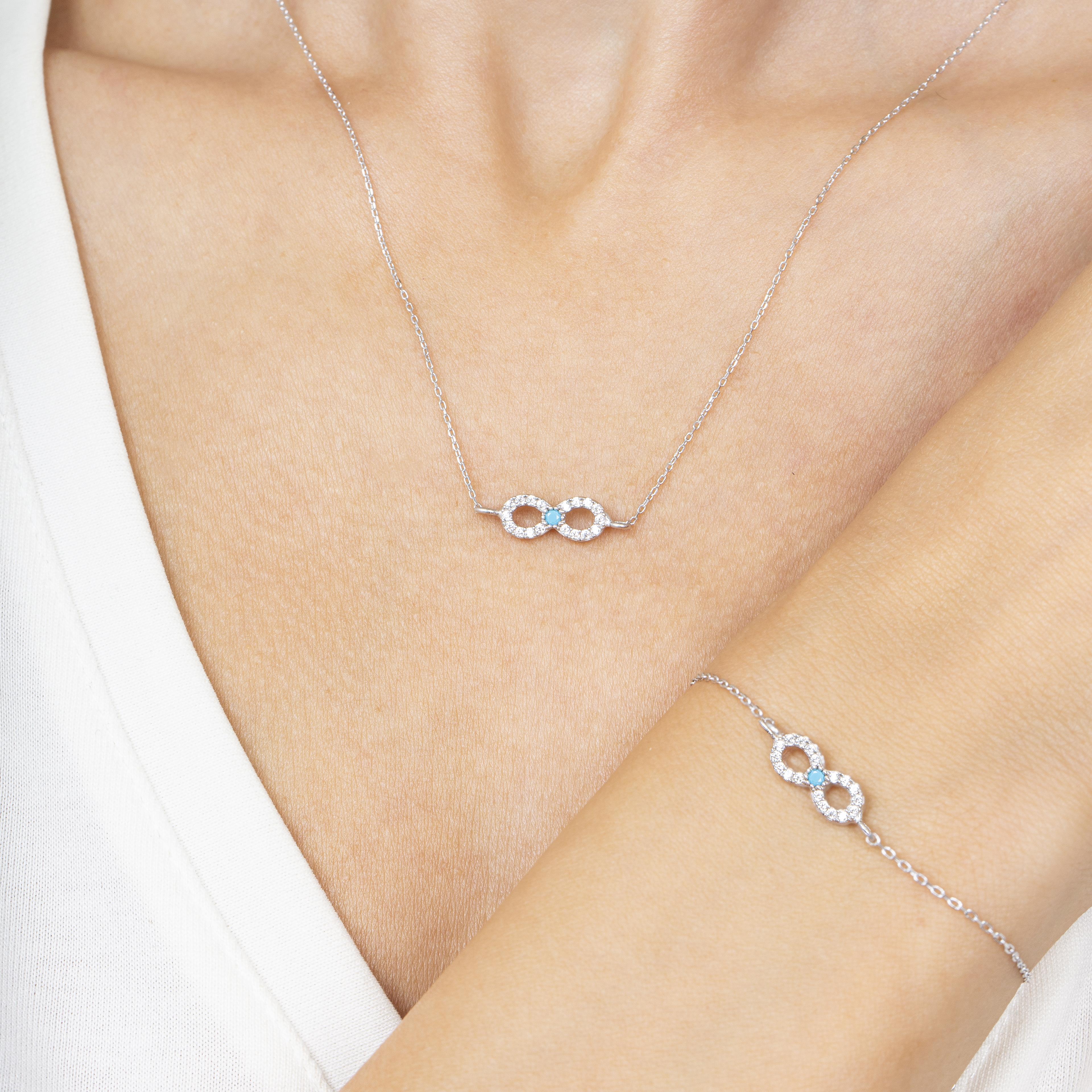 Turquoise Detail Infinity Silver Duo Set