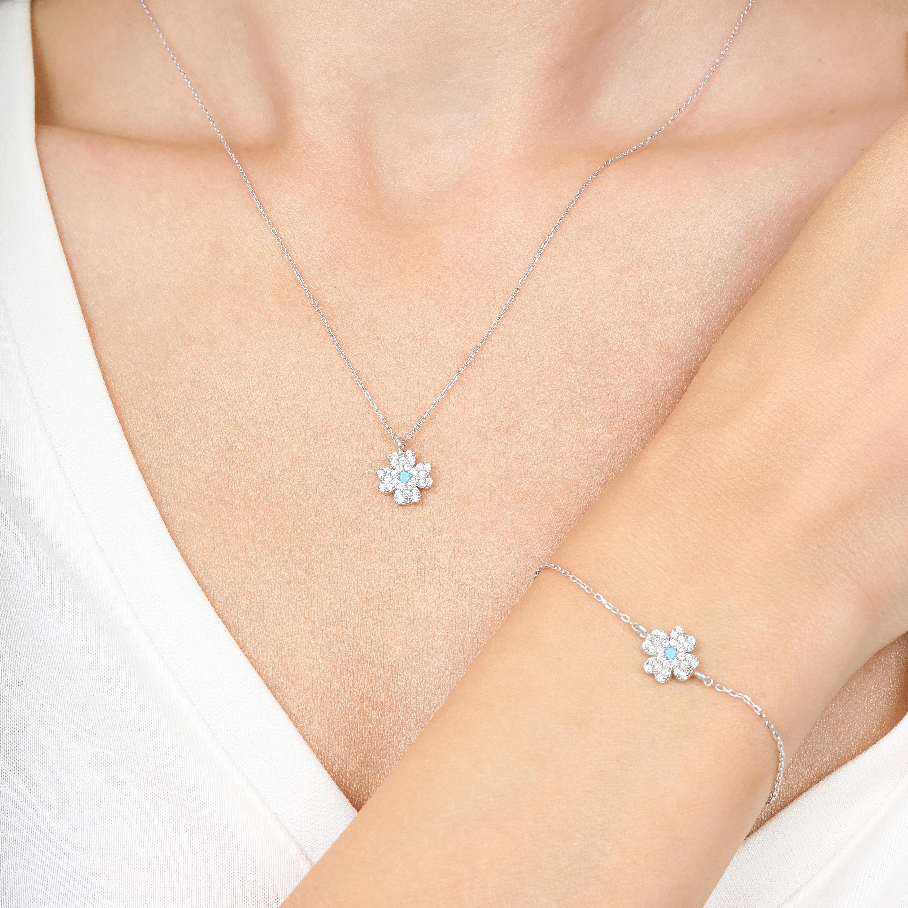 Turquoise Detail Clover Silver Duo Set