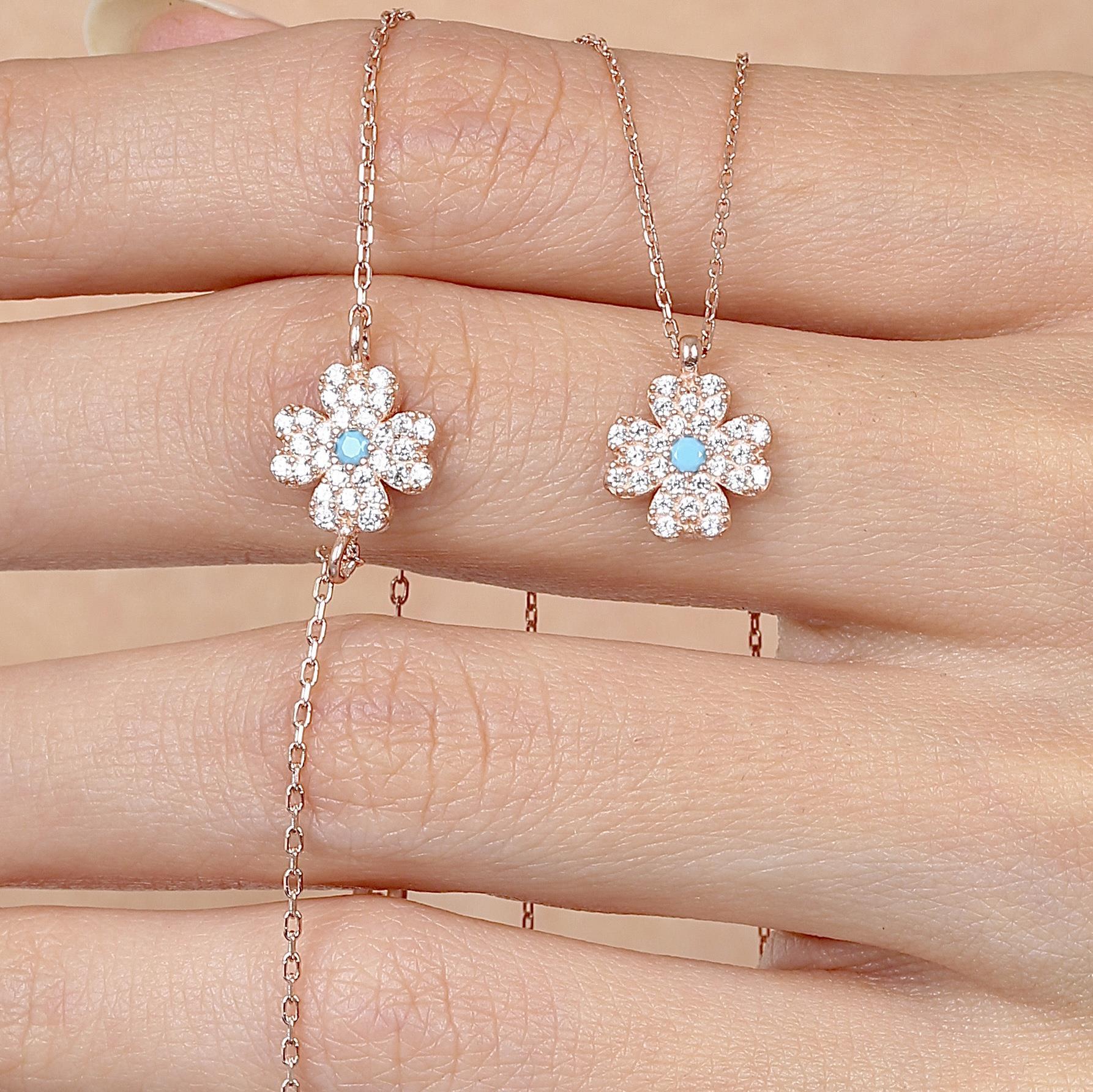 Turquoise Detail Clover Rose Gold Duo Set