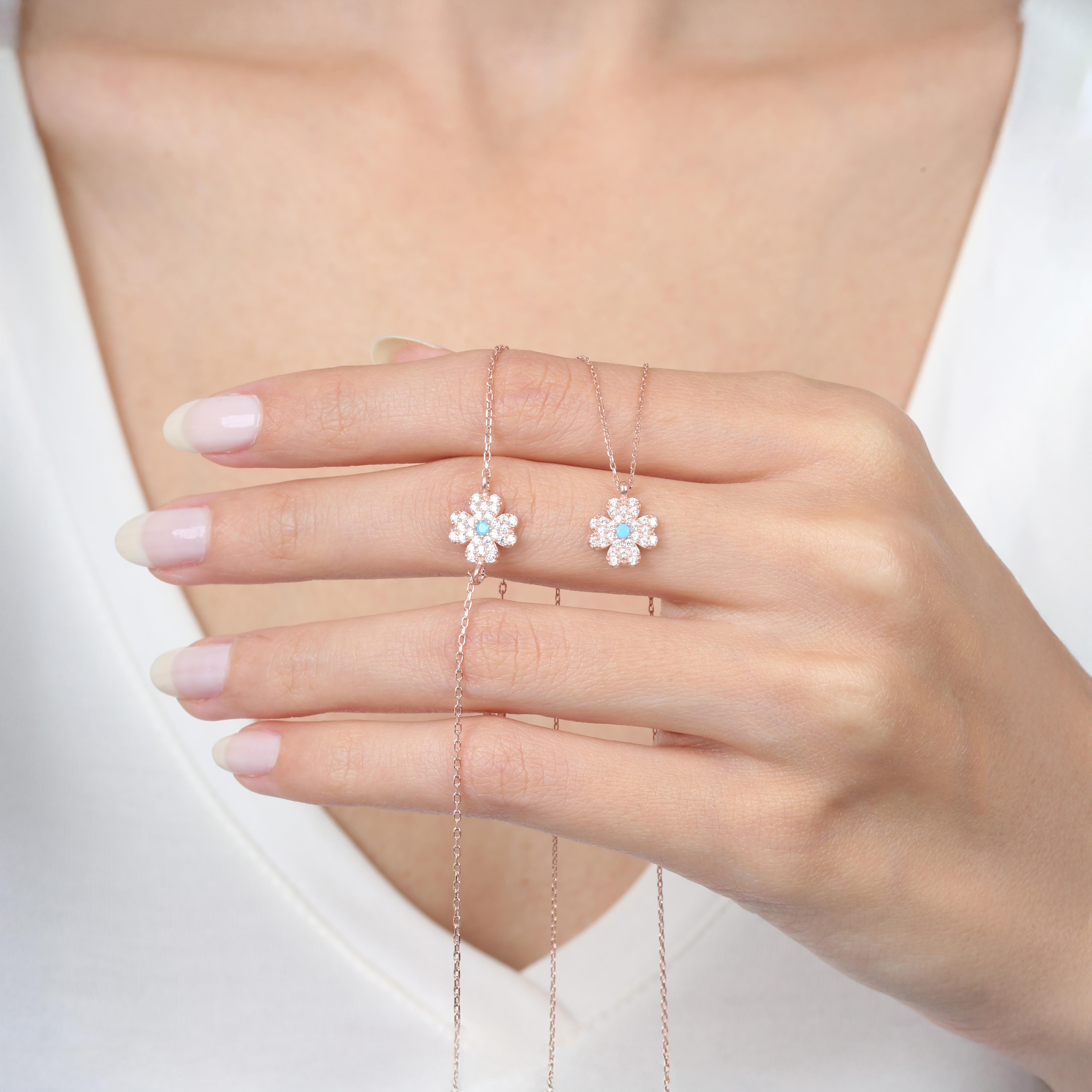 Turquoise Detail Clover Rose Gold Duo Set