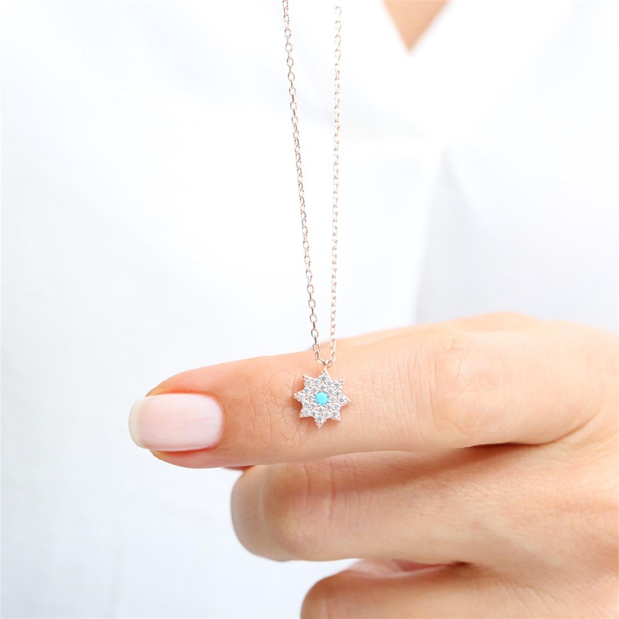 Turquoise Starburst Rose Gold Necklace