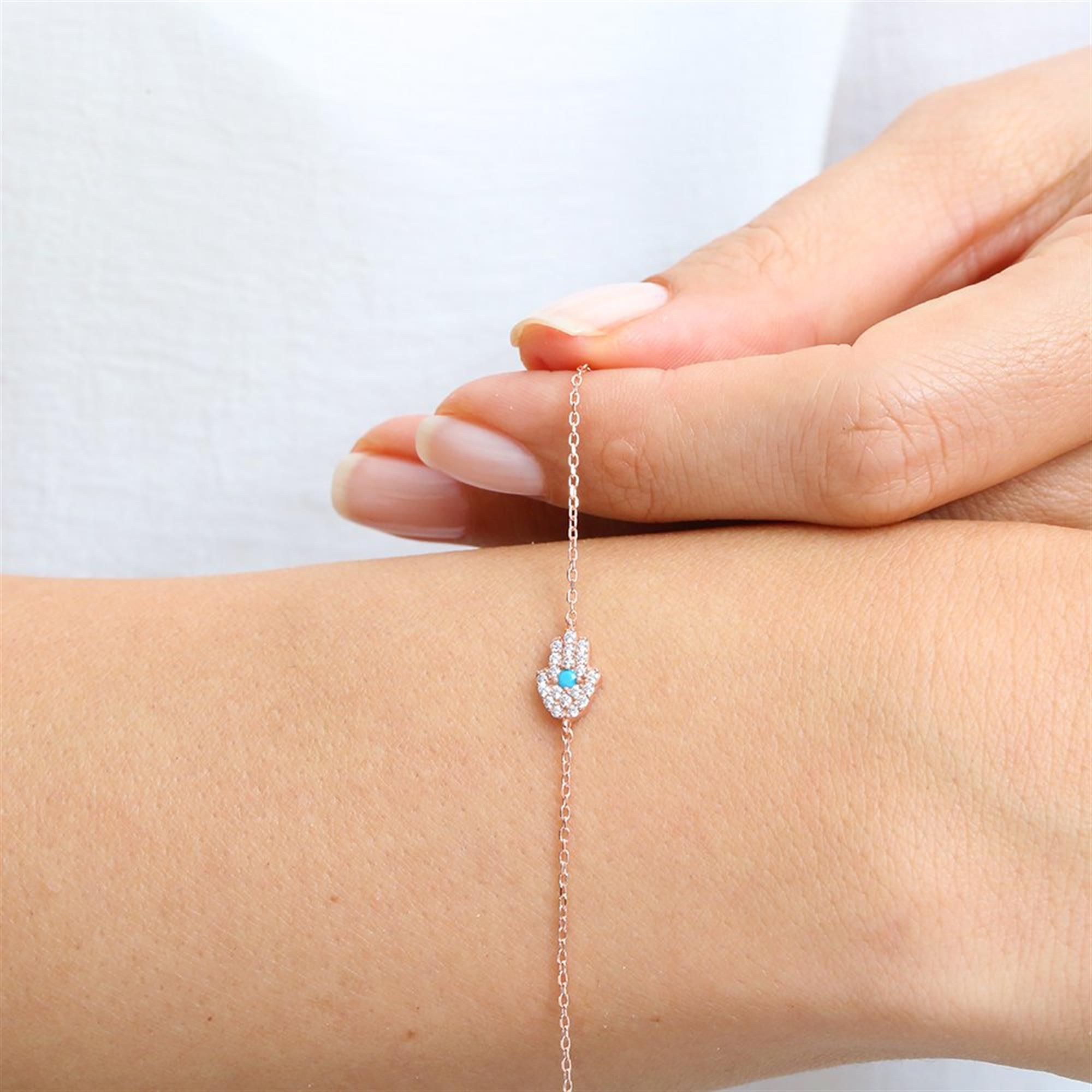 Turquoise Fatima Hand Rose Gold Jewelry Set