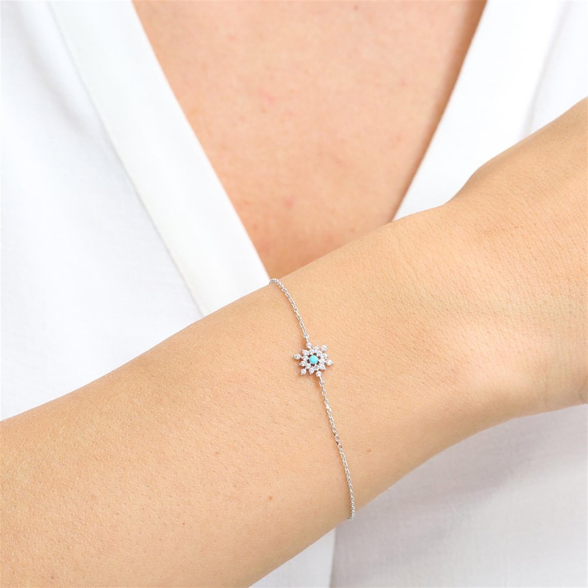Turquoise Sparkle Snowflake Silver Bracelet