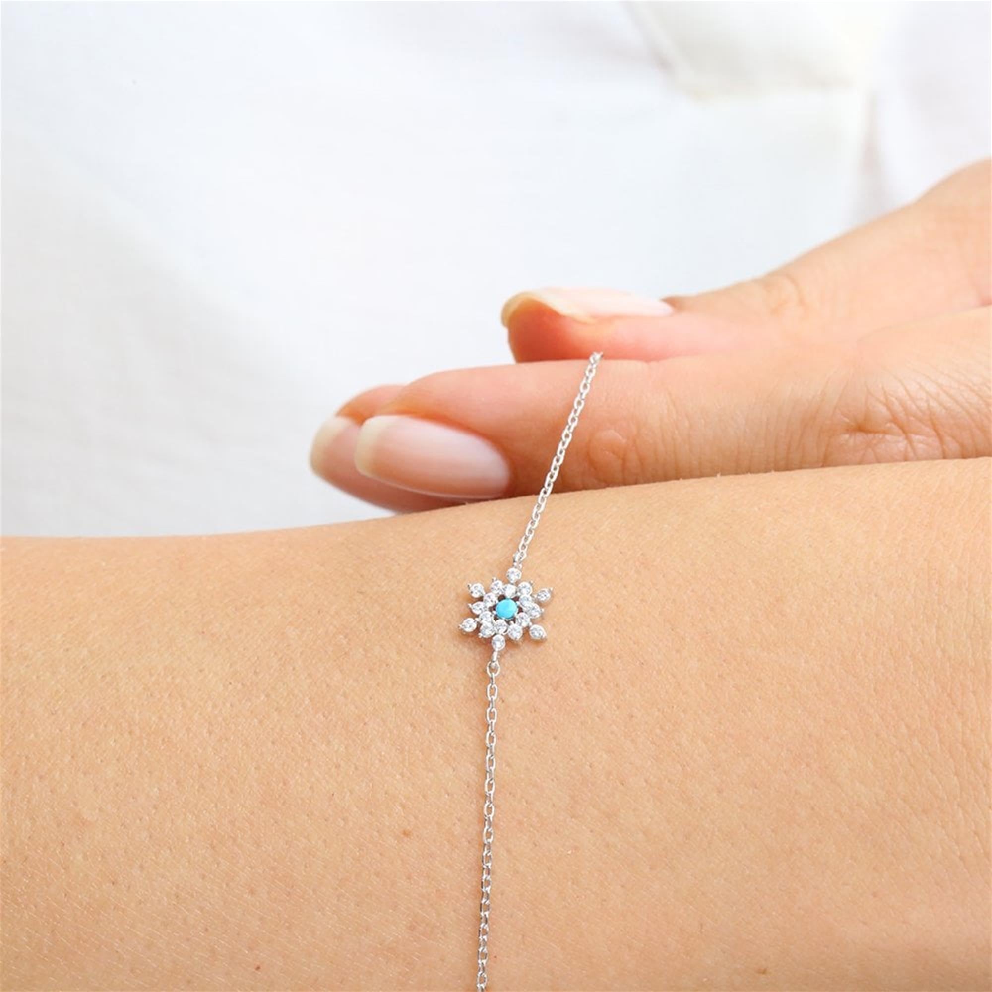 Turquoise Sparkle Snowflake Silver Bracelet