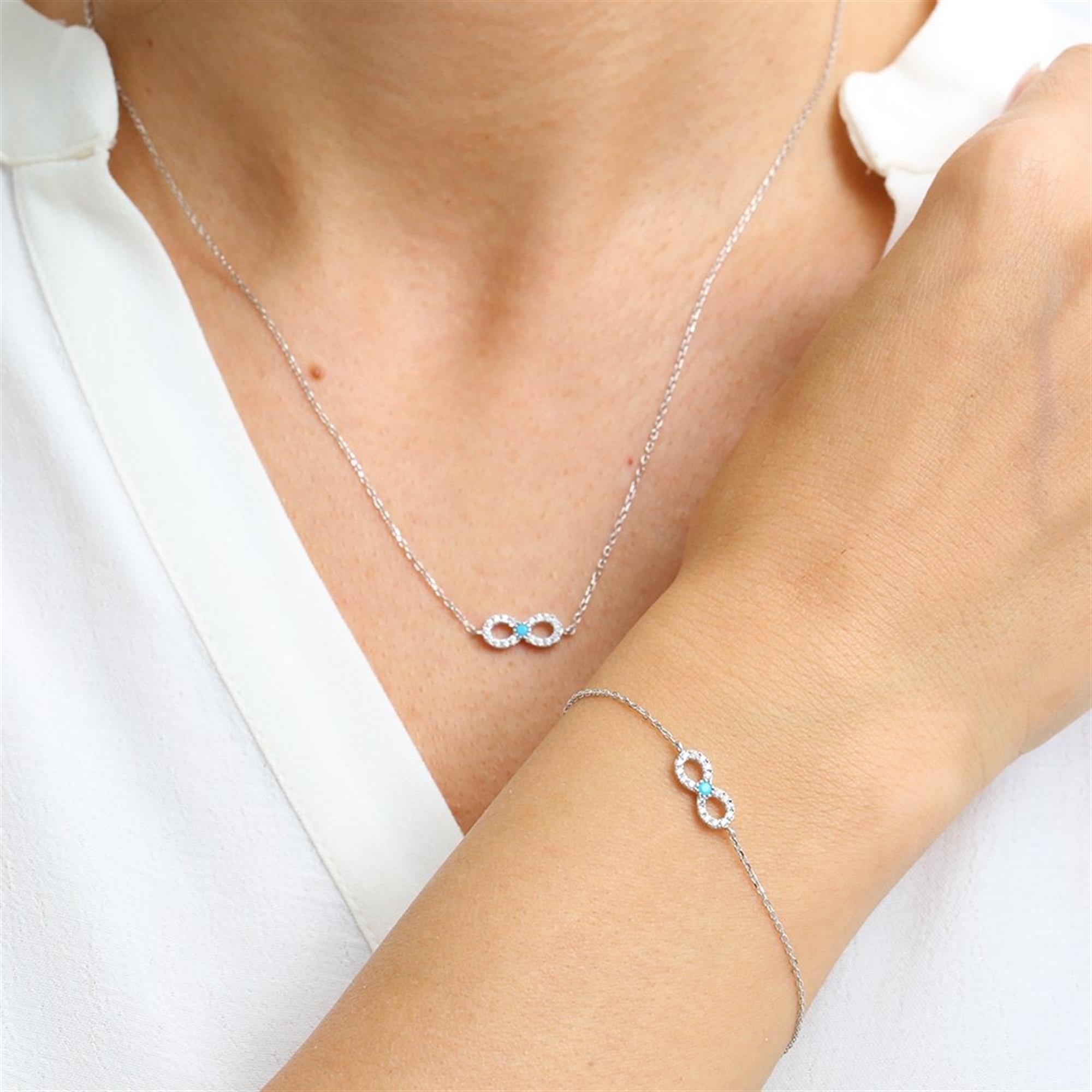 Turquoise Details Infinity Silver Jewelry Set