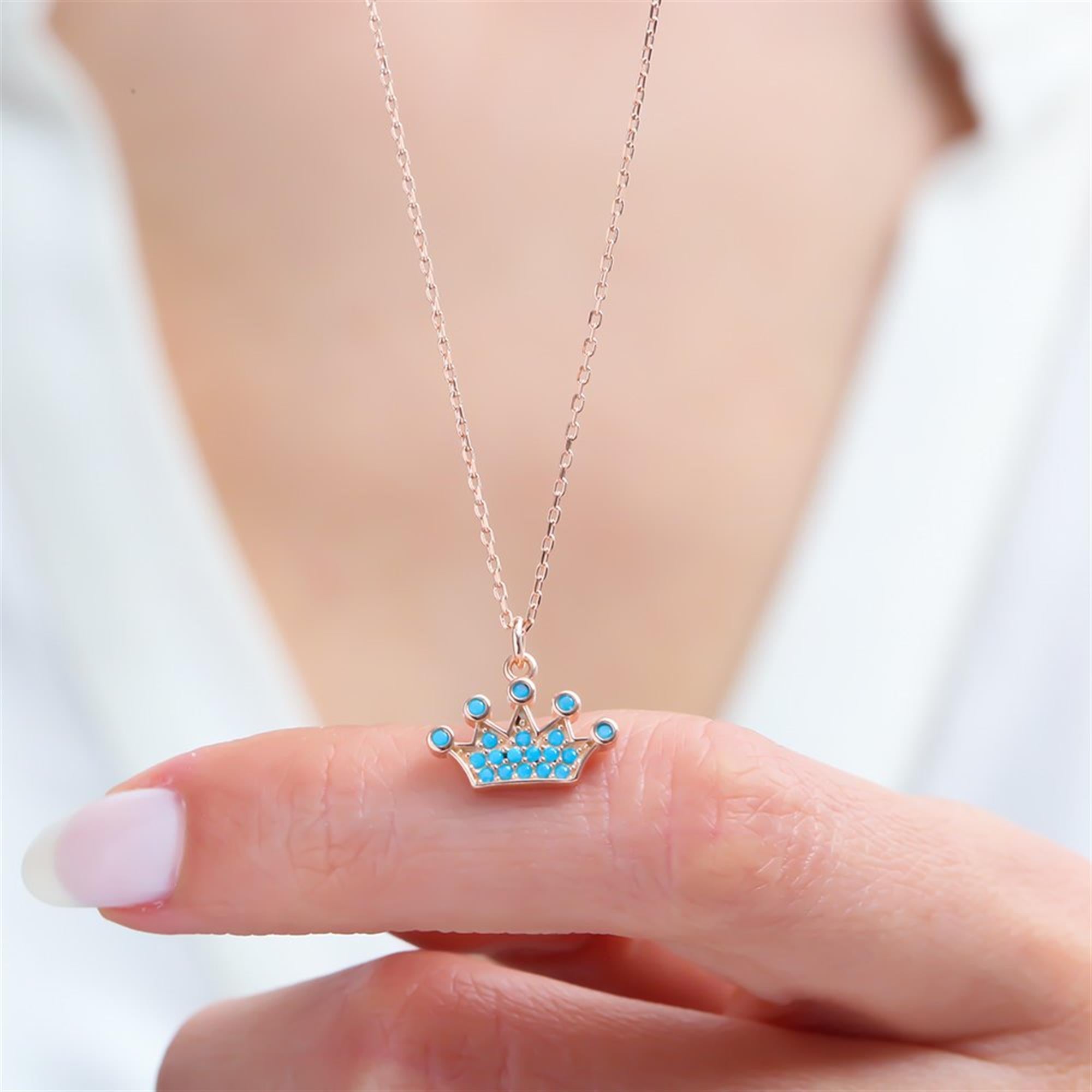 Turquoise Queen Crown Rose Gold Necklace