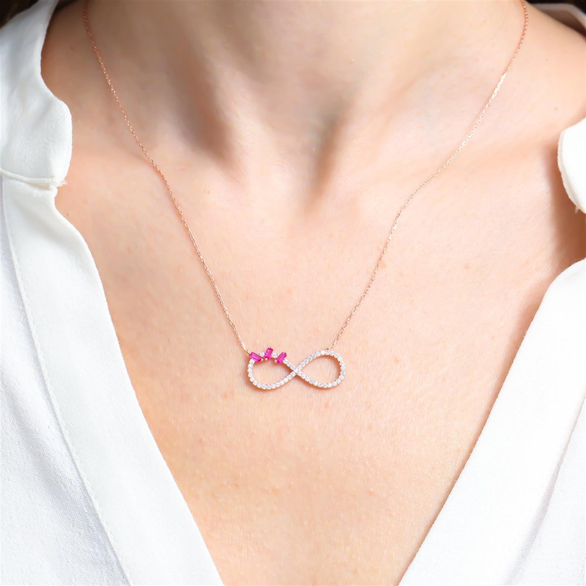 Fuchsia Baguette Infinity Rose Gold Necklace