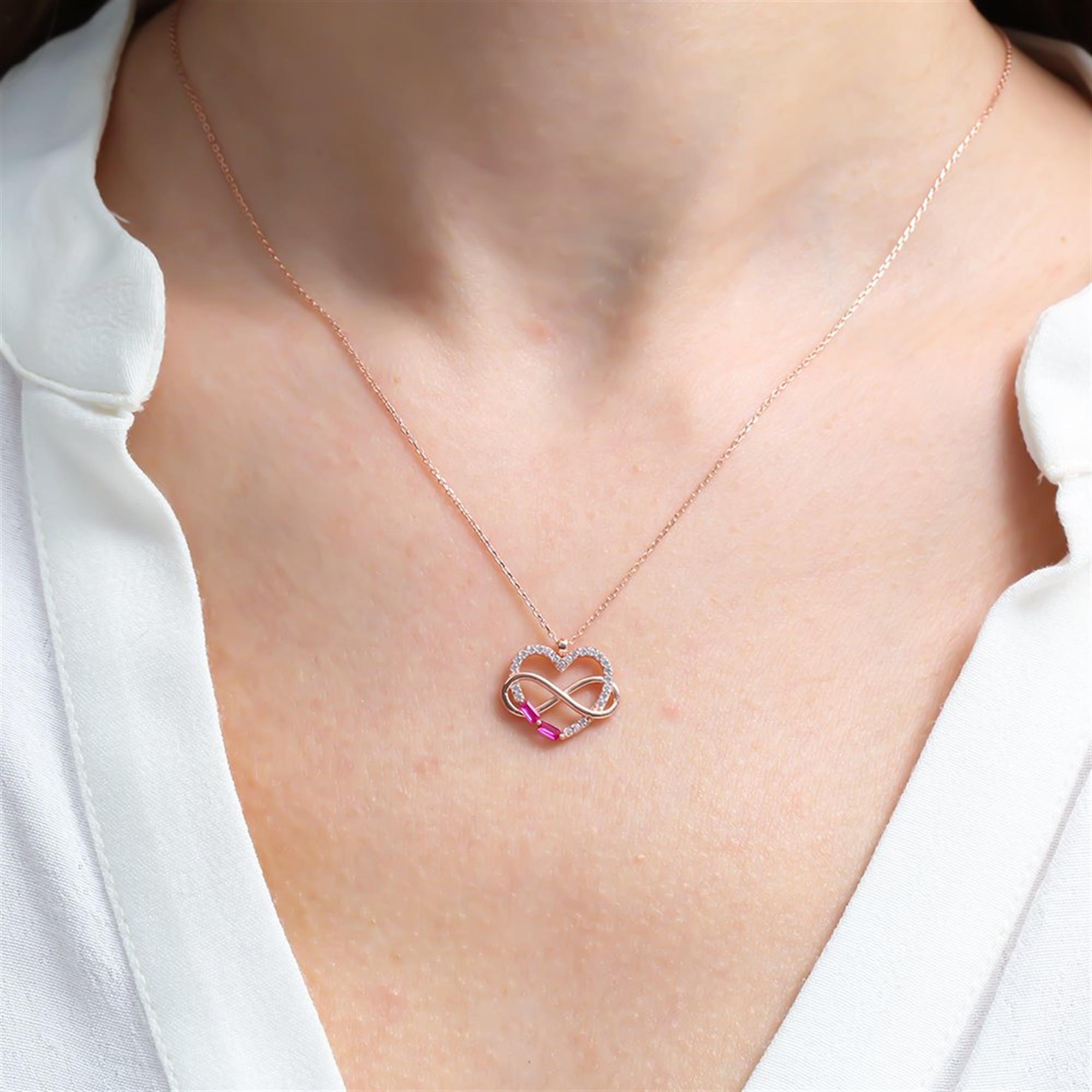 Fuchsia Stone Infinity Heart Rose Gold Necklace