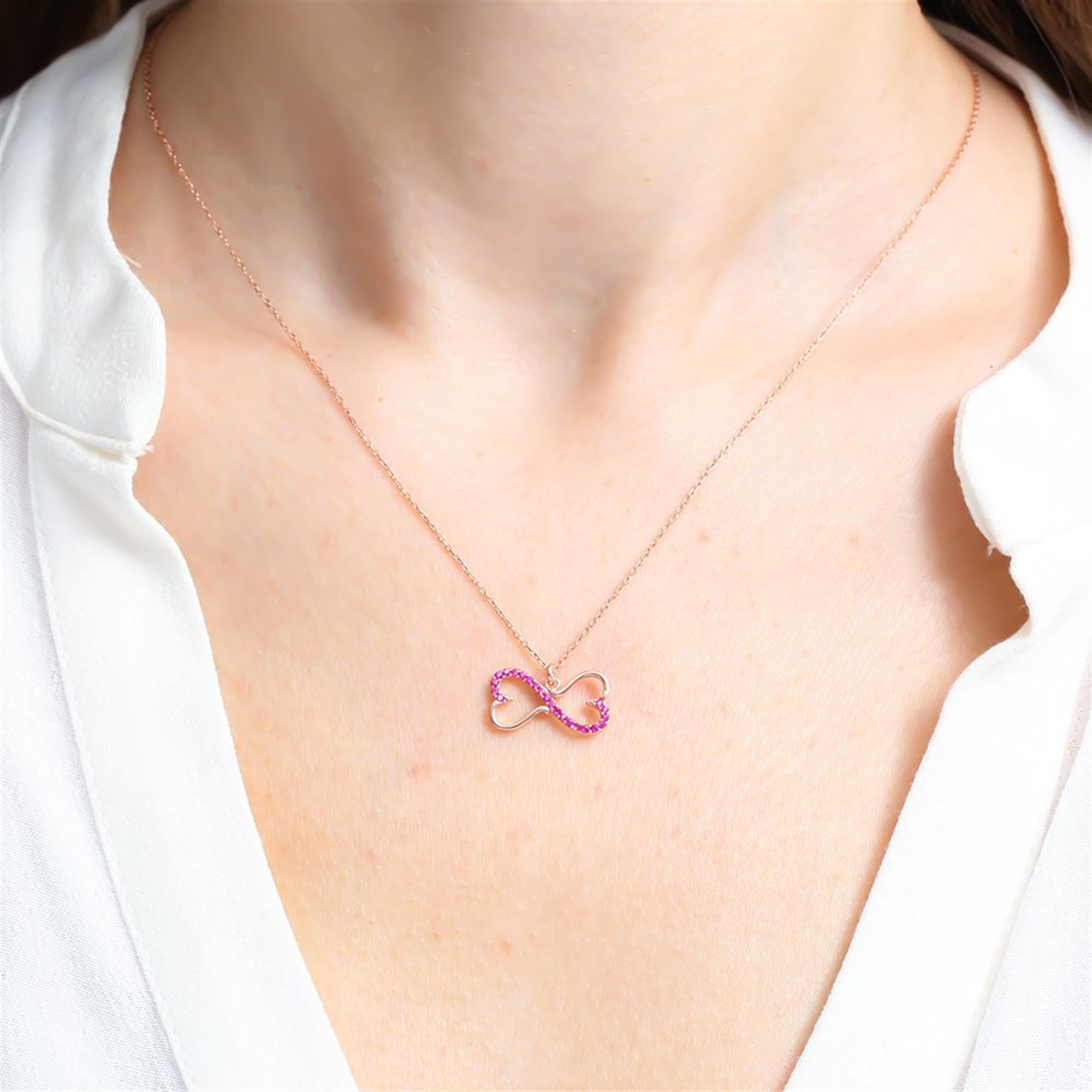 Fuchsia Infinity Love Heart Rose Gold Necklace