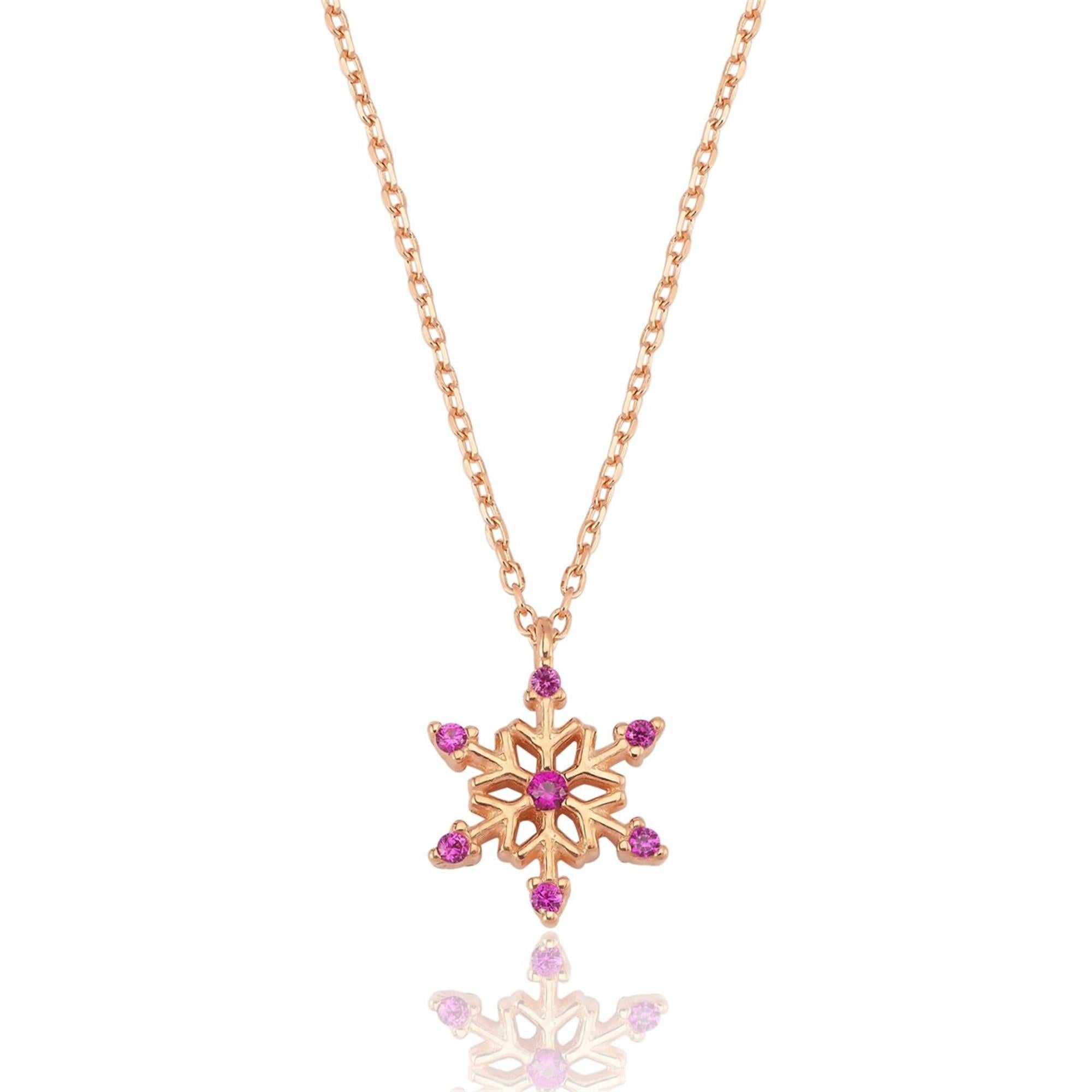 Dainty Fuchsia Snowflake Rose Gold Necklace