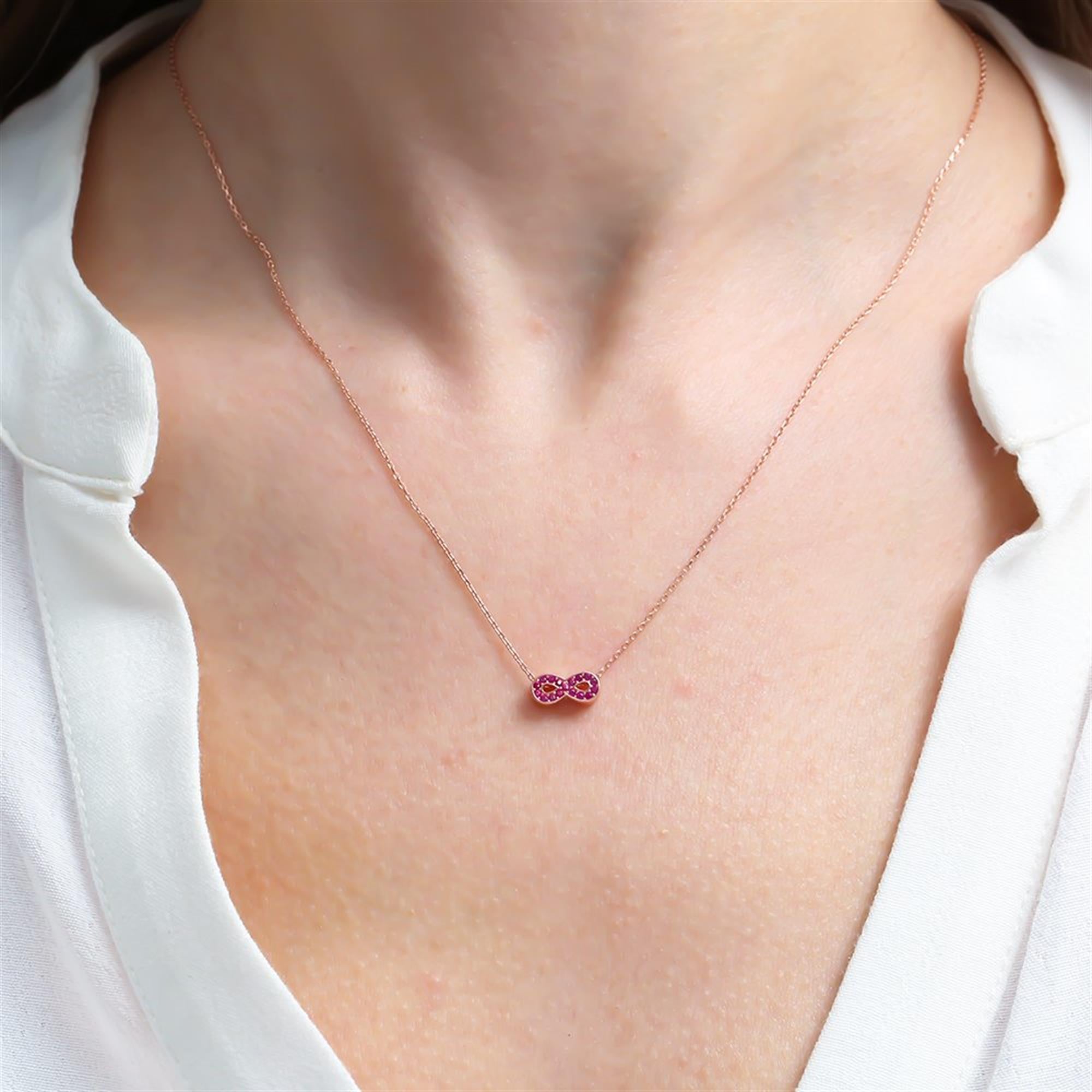 Minimal Fuchsia Rose Gold Infinity Necklace