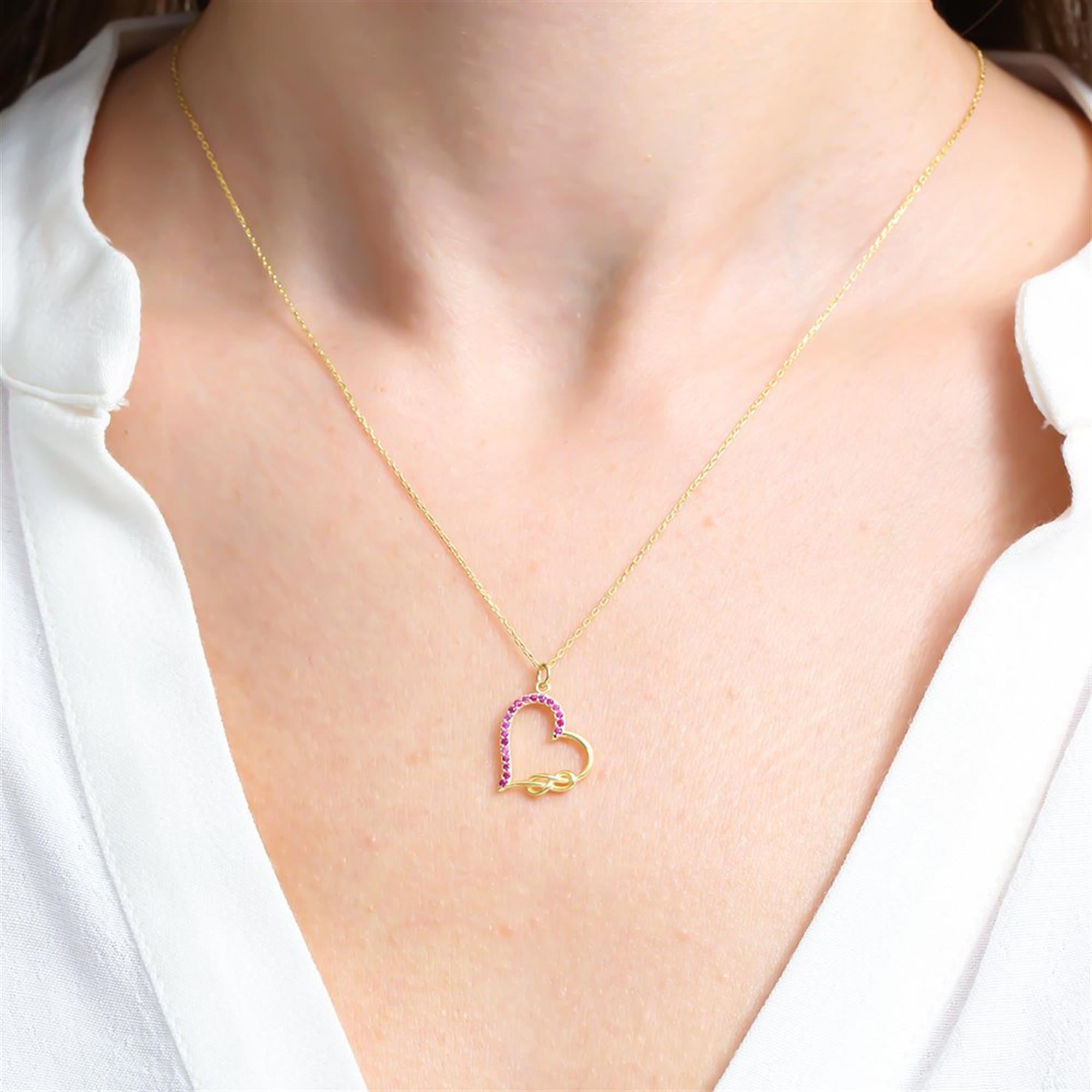 Fuchsia Stone Infinity Heart Gold Plated Necklace