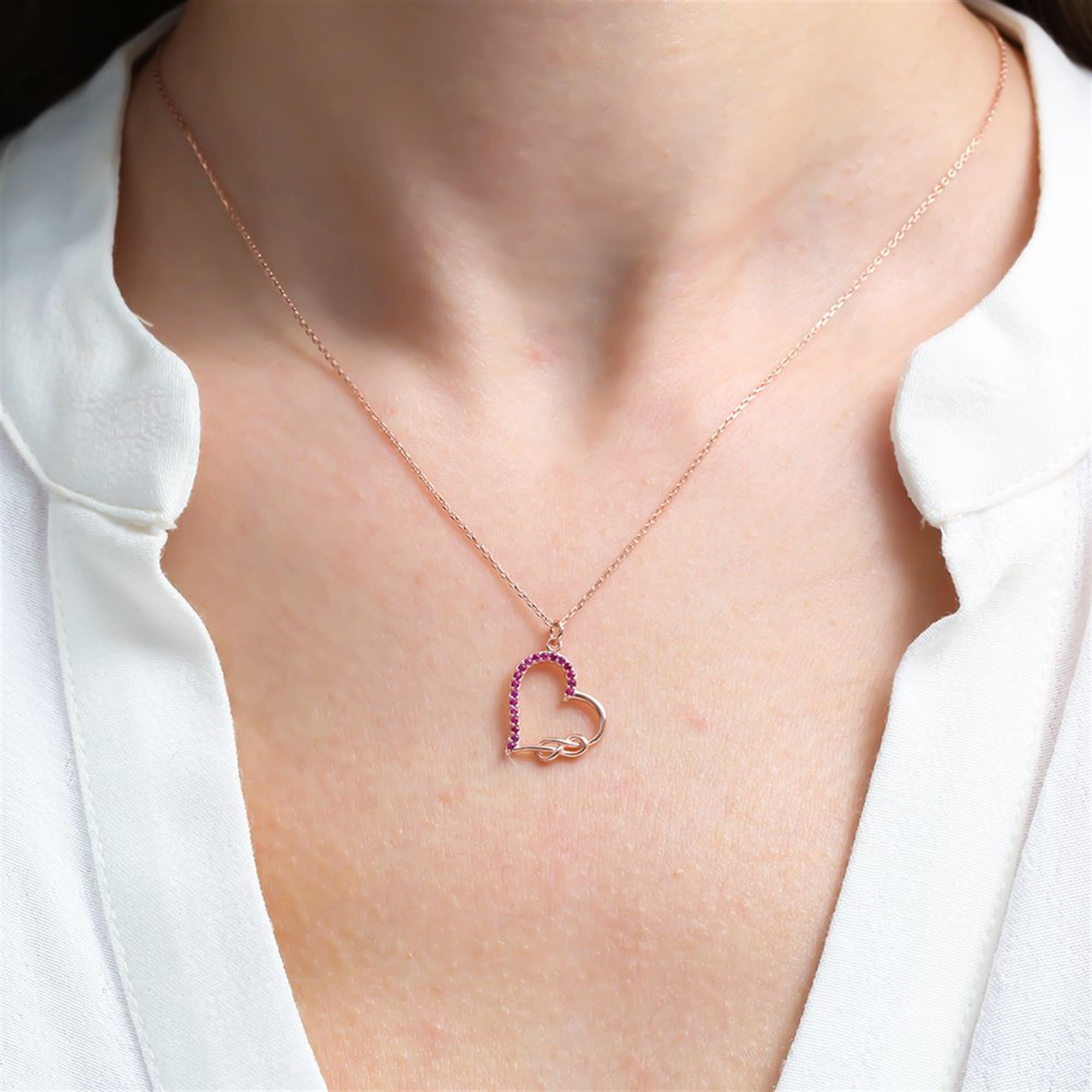 Fuchsia Stone Infinity Heart Bond Rose Gold Necklace