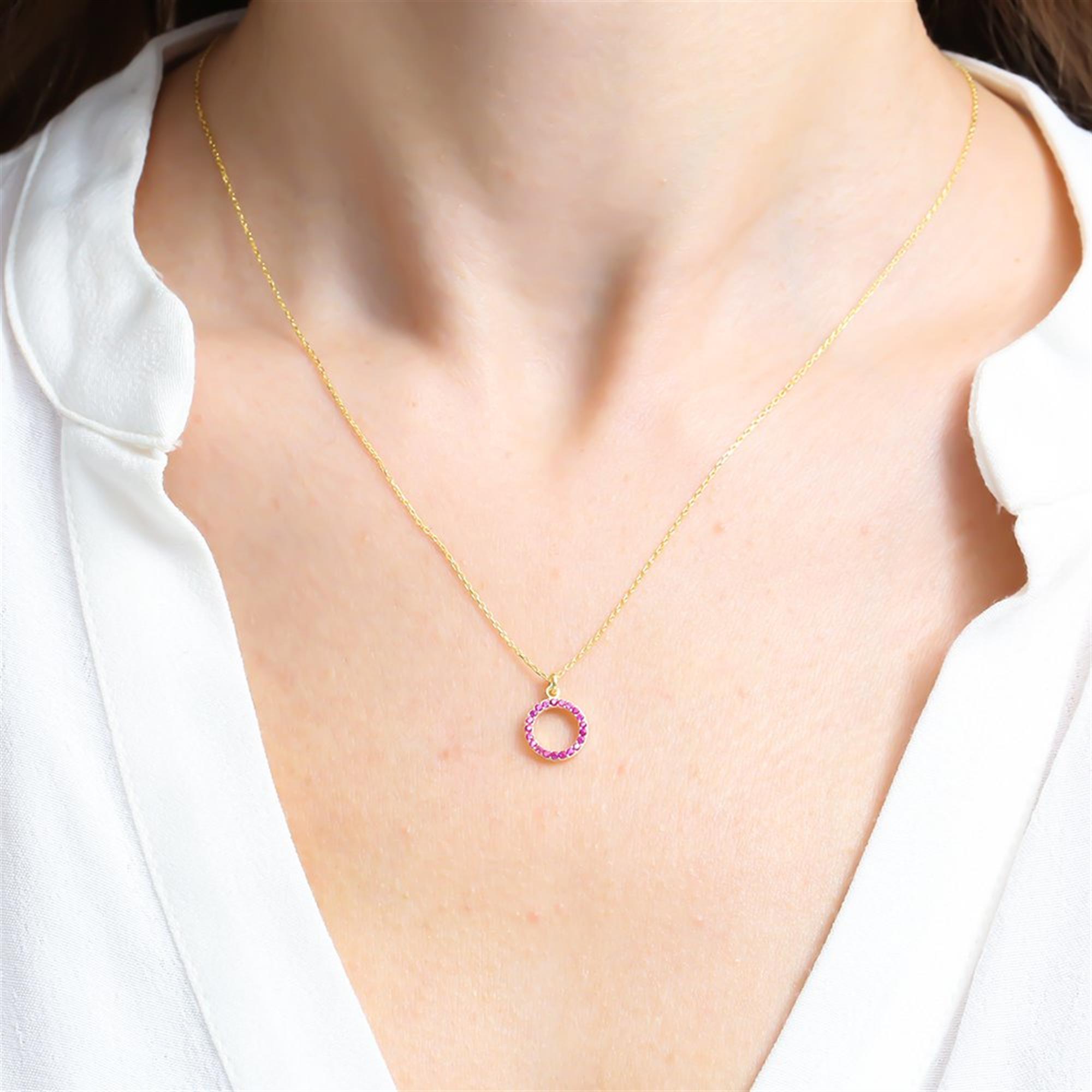 Minimal Fuchsia Circle Gold Plated Necklace