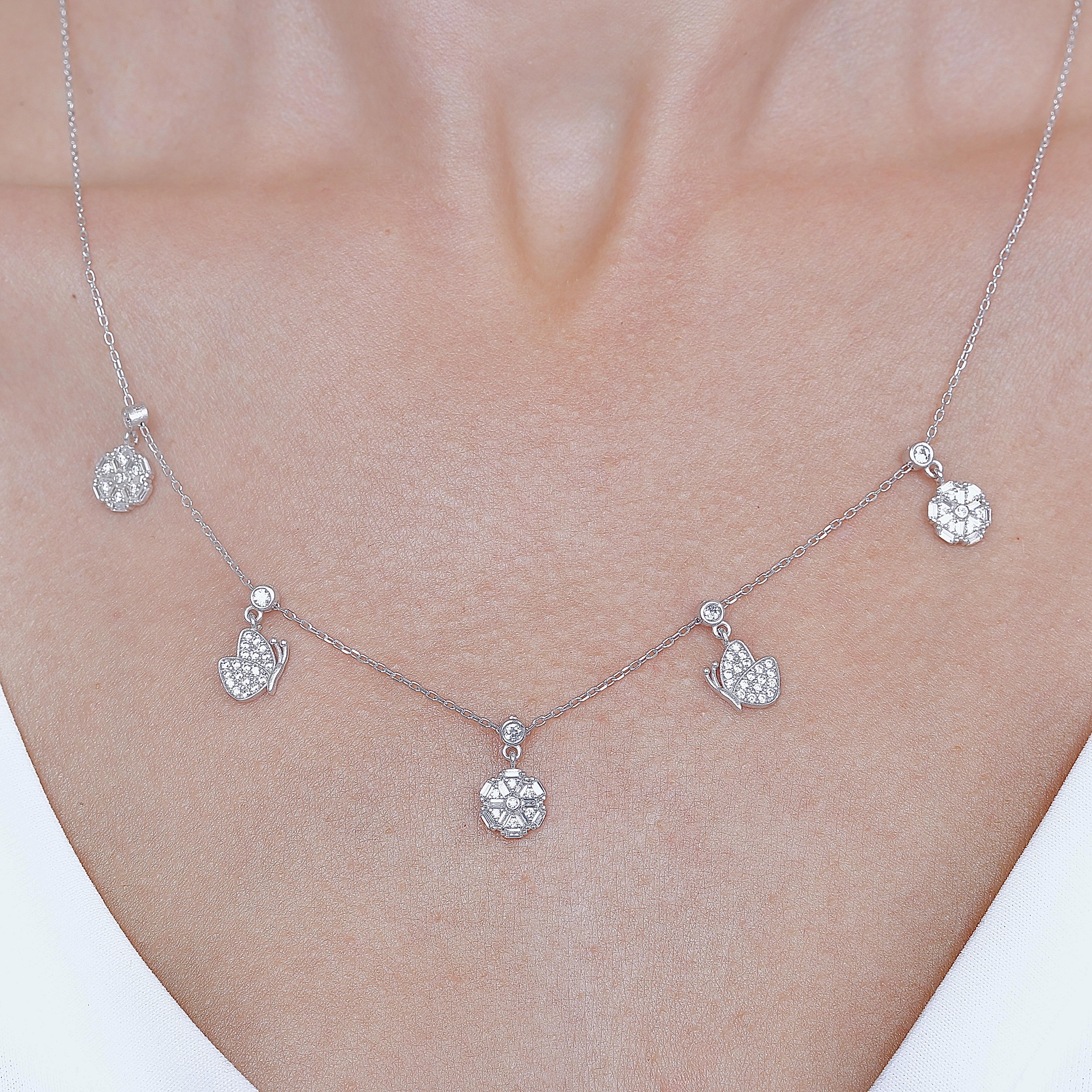 Rose and Butterfly Lucky Silver Choker Necklace