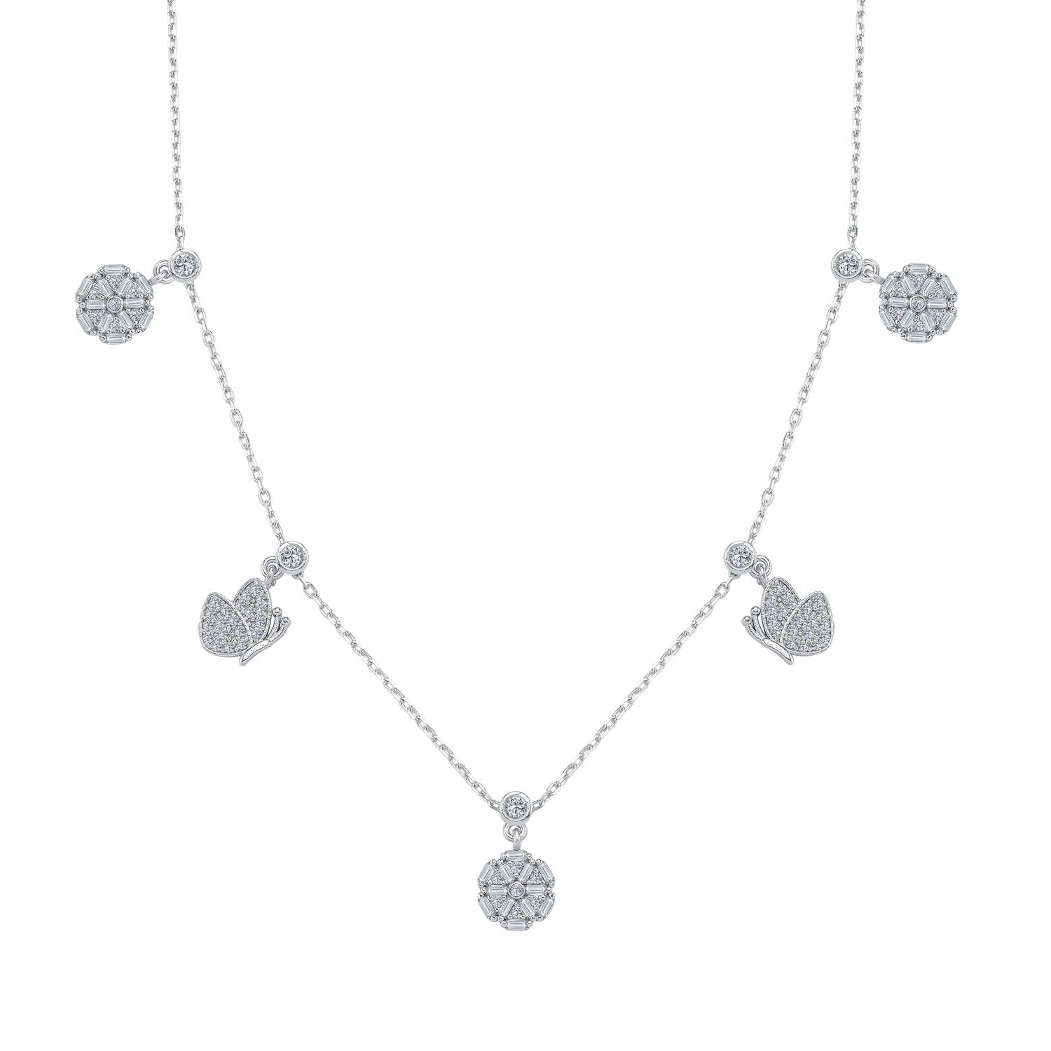 Rose and Butterfly Lucky Silver Choker Necklace