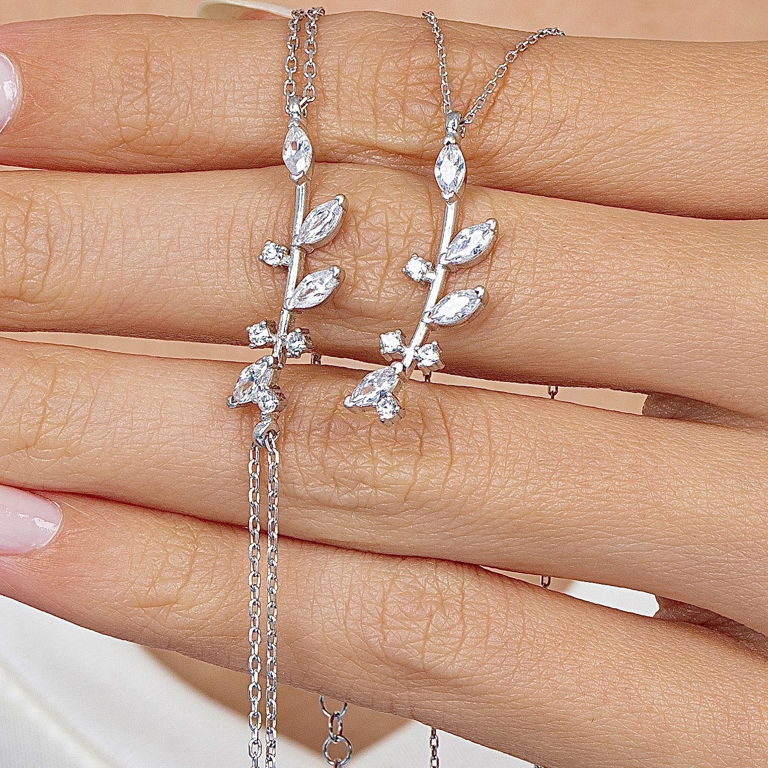 Dainty Olive Branch Silver Jewelry Set