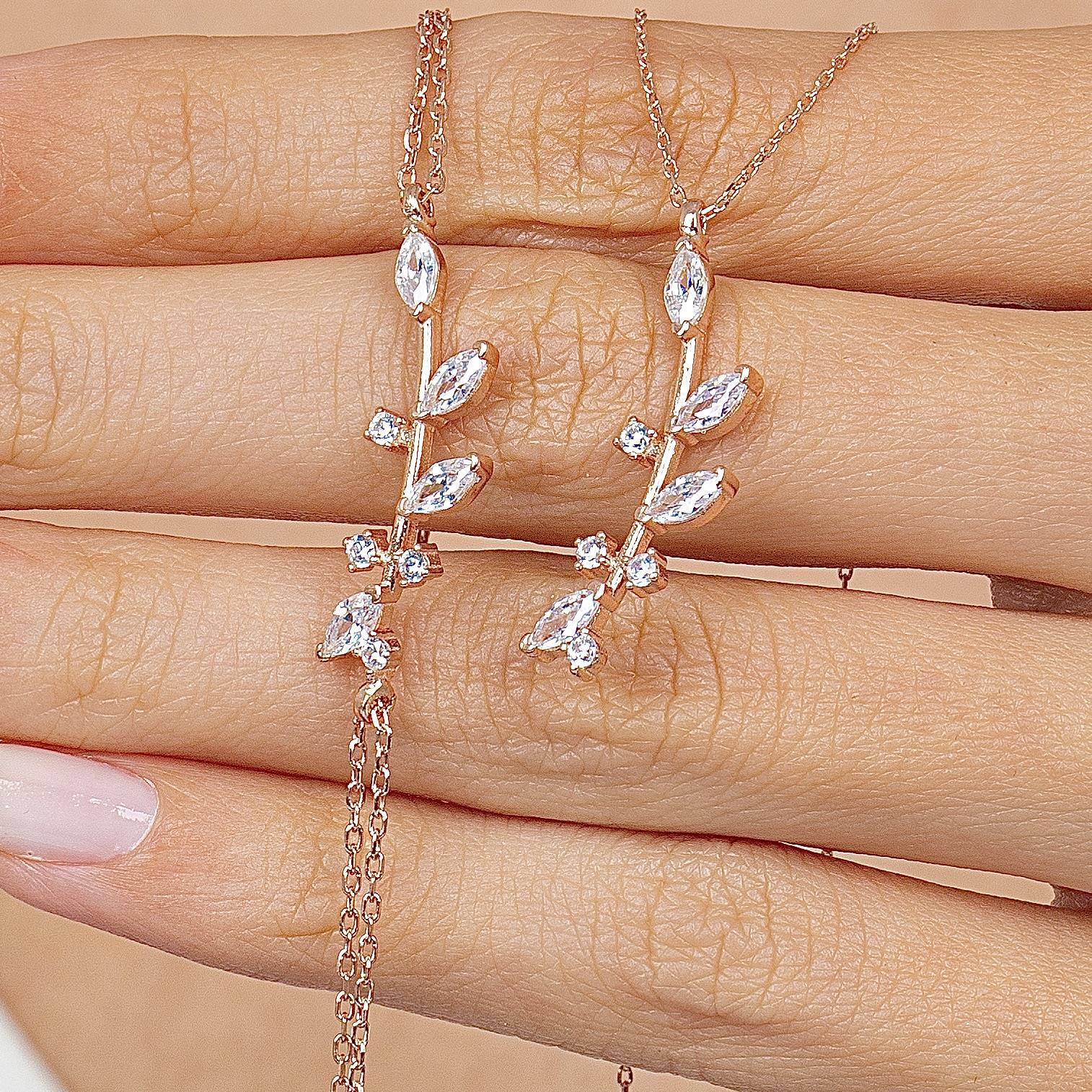 Dainty Olive Branch Rose Gold Jewelry Set