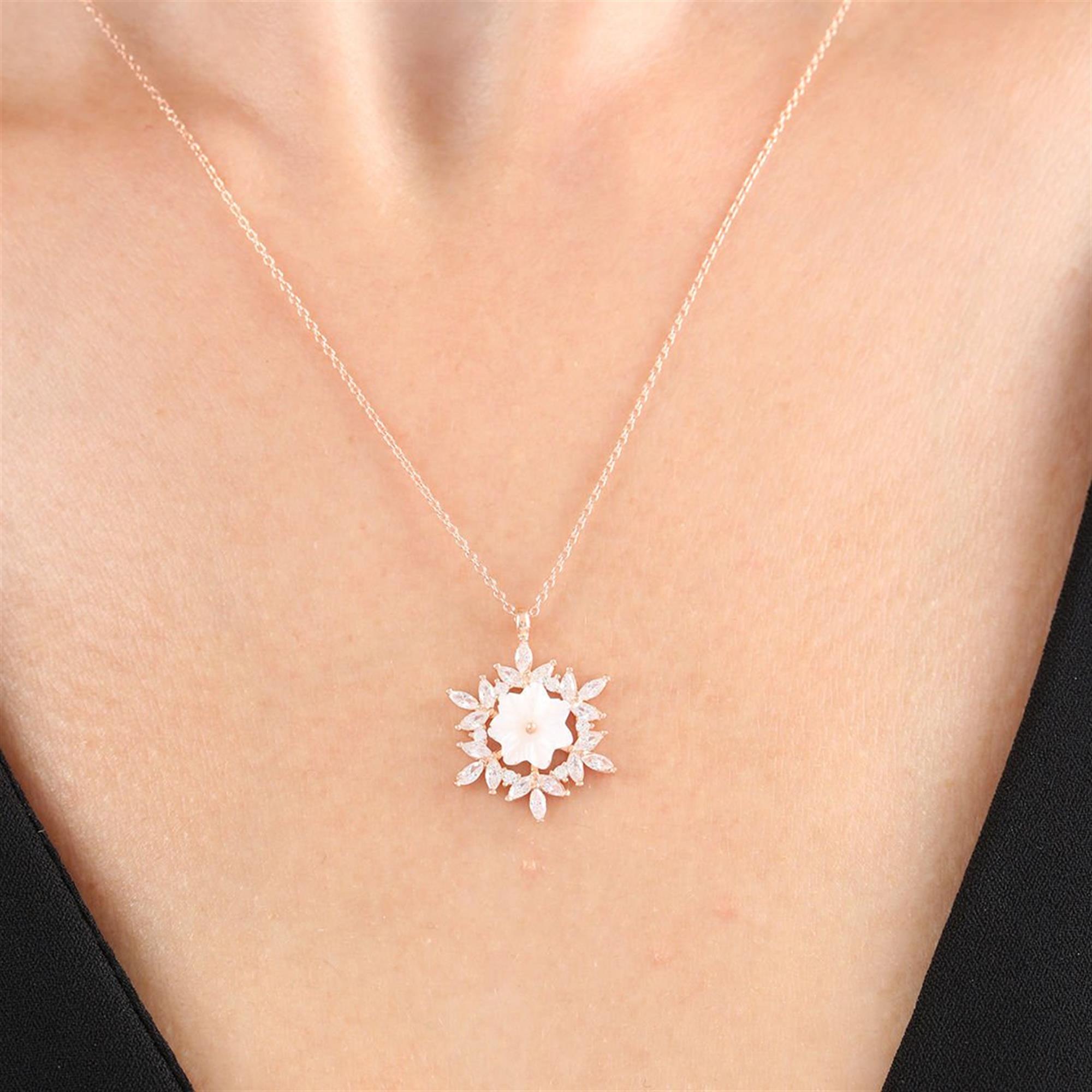 Snowflake Crystal Flower Rose Gold Necklace