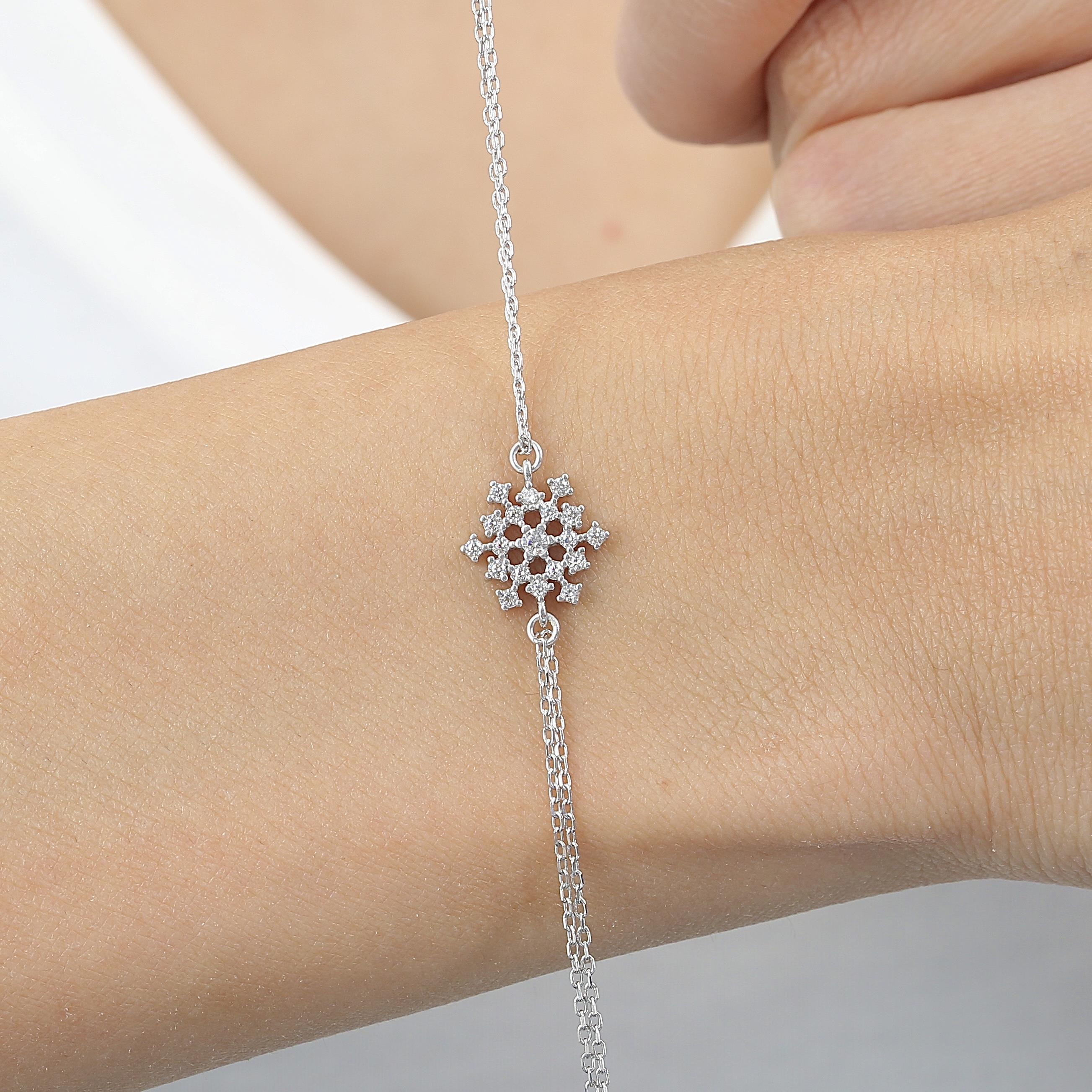 Sparkle Crystal Snowflake Silver Bracelet