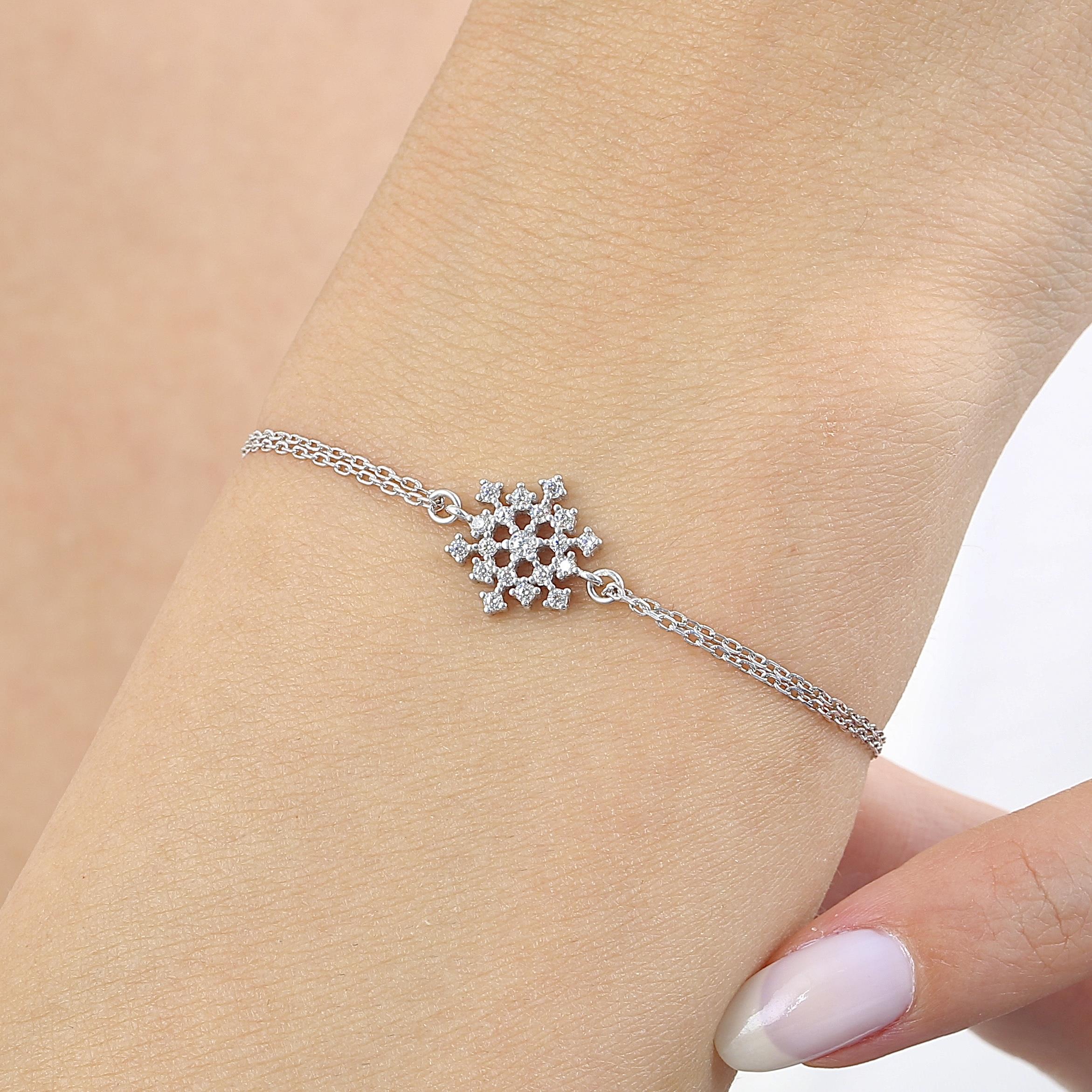 Sparkle Crystal Snowflake Silver Bracelet