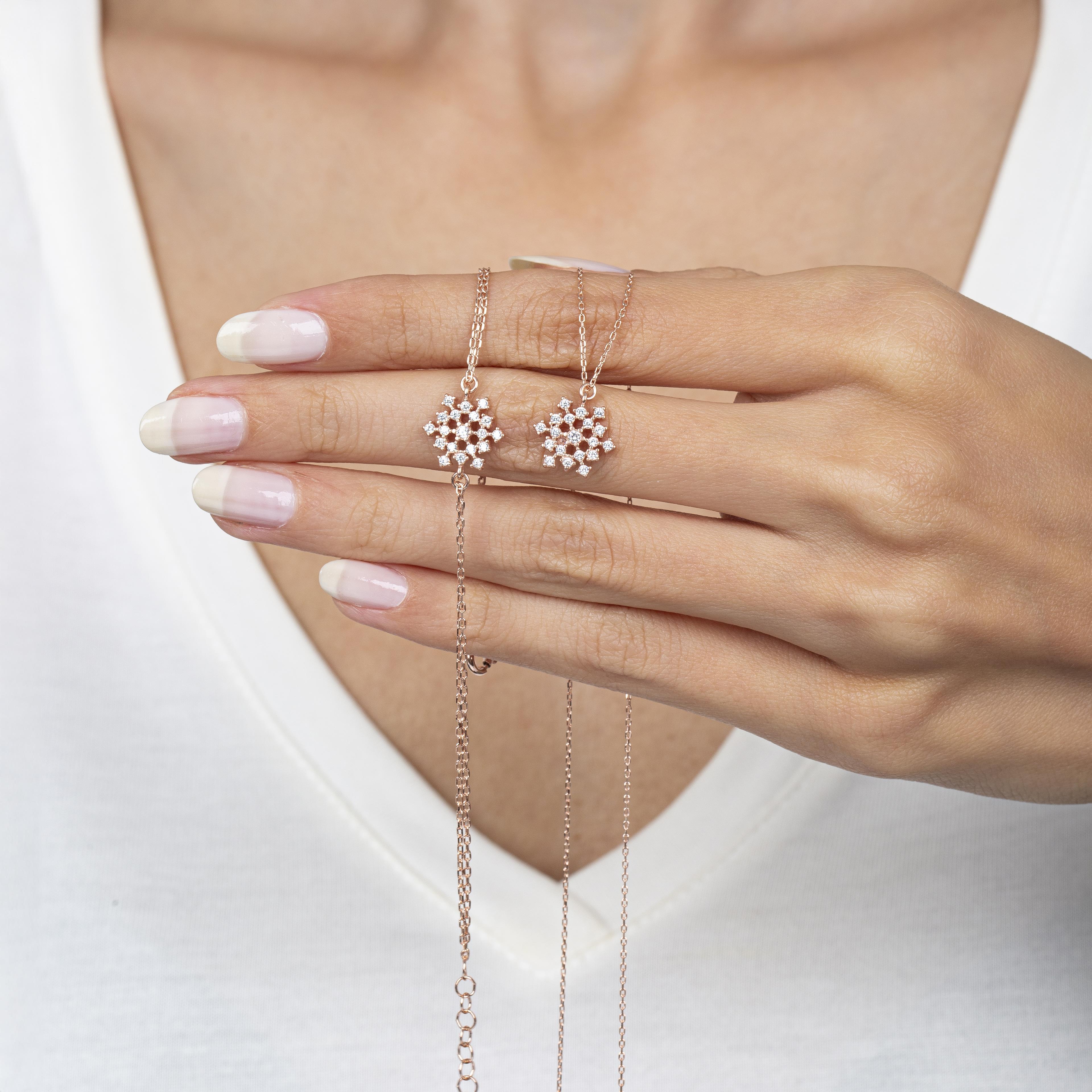Minimalist Snowflake Rose Gold Silver Jewelry Set