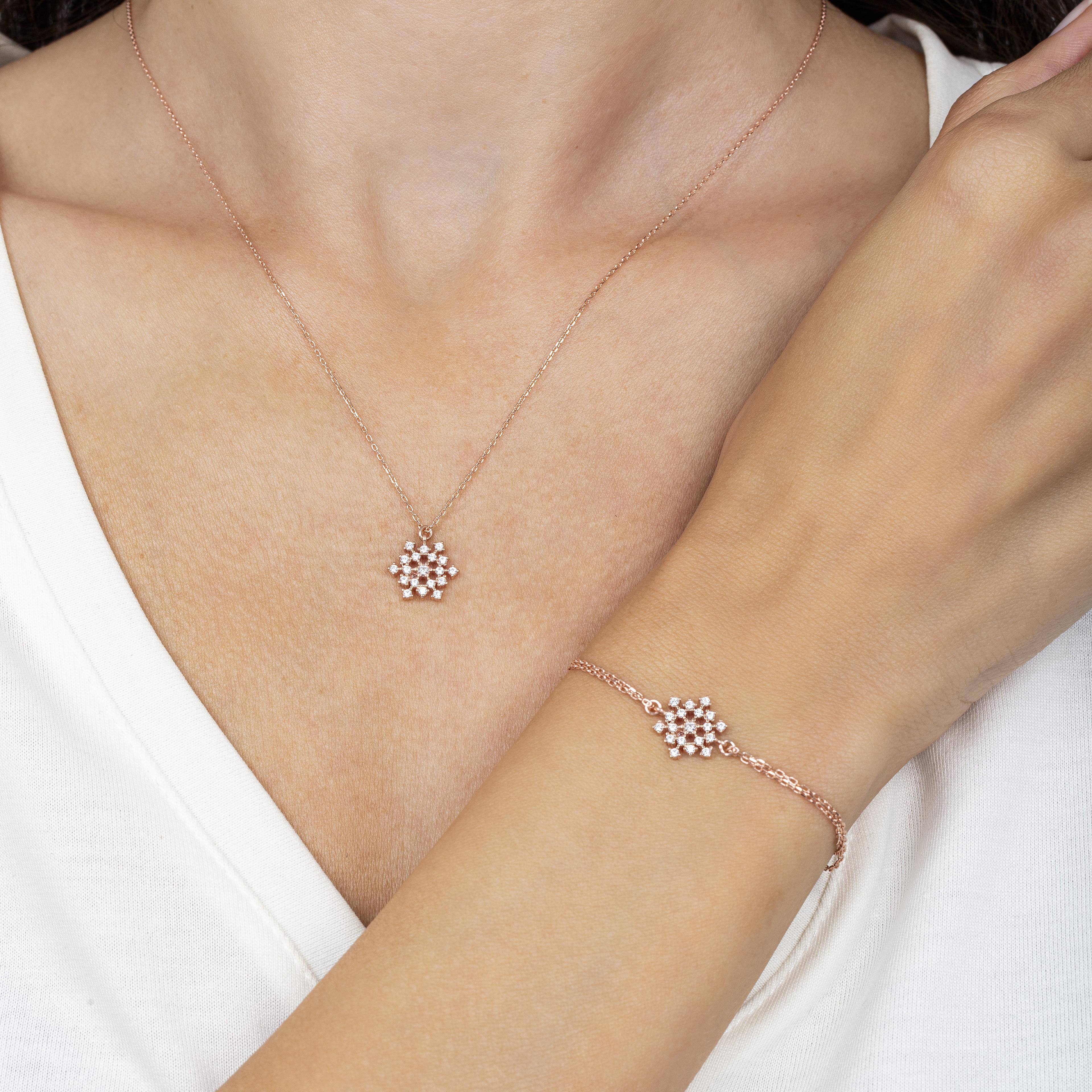 Minimalist Snowflake Rose Gold Silver Jewelry Set