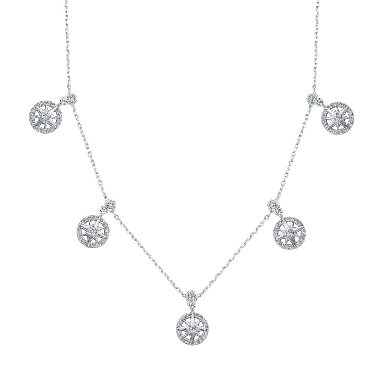 Sparkle Compass Luck Silver Choker Necklace