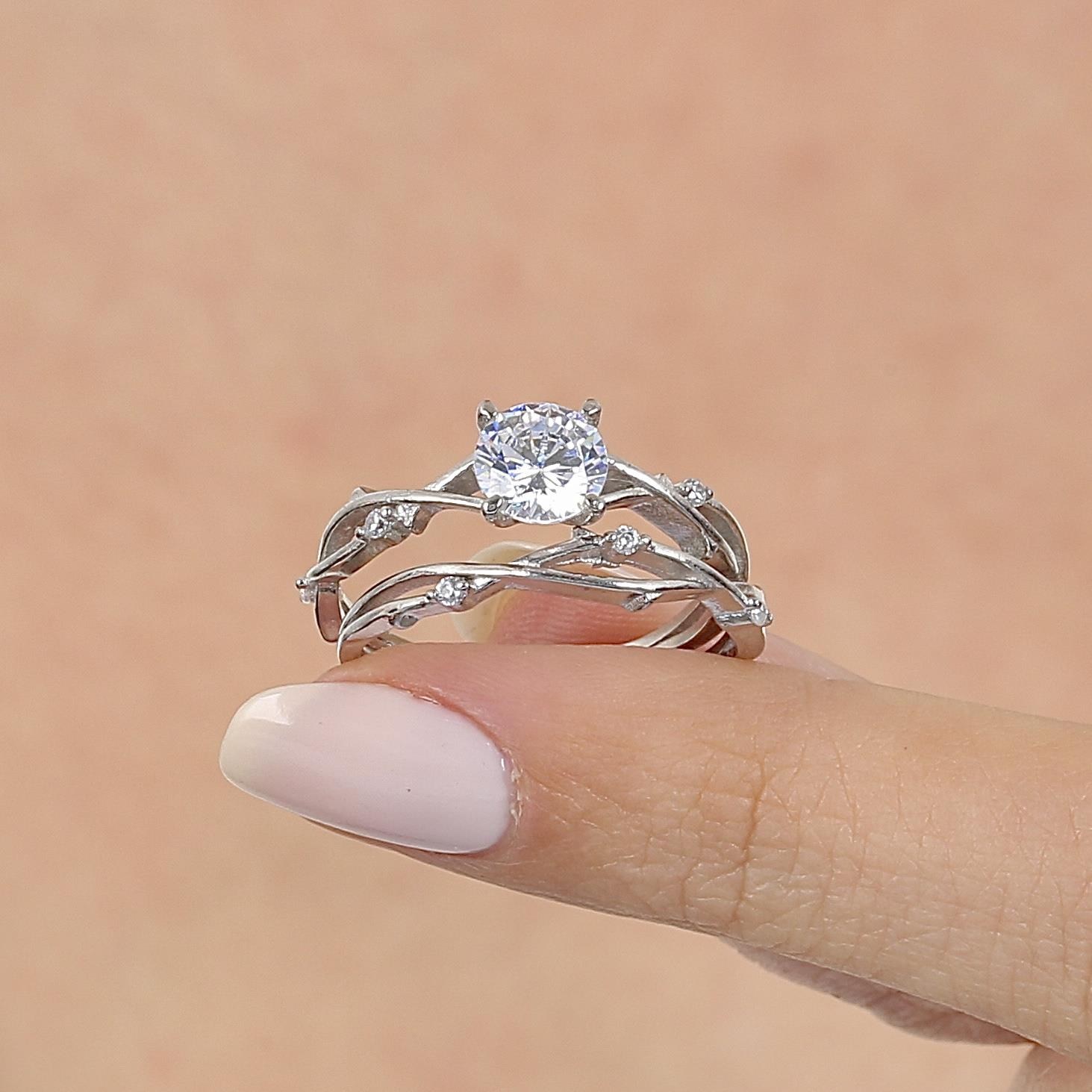 925 Sterling Silver Vine Engagement Ring