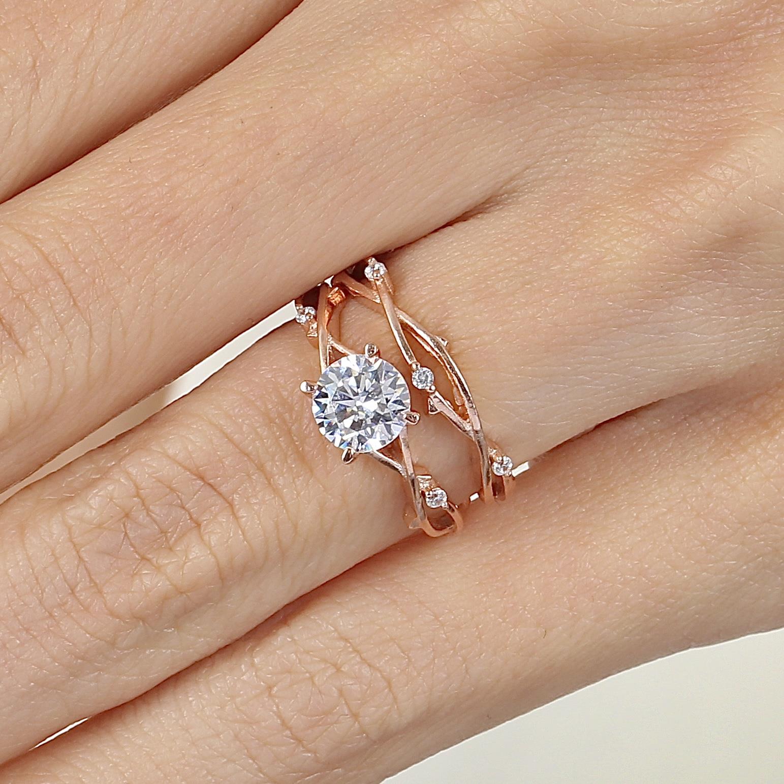 Solitaire Rose Gold Vine Engagement Ring
