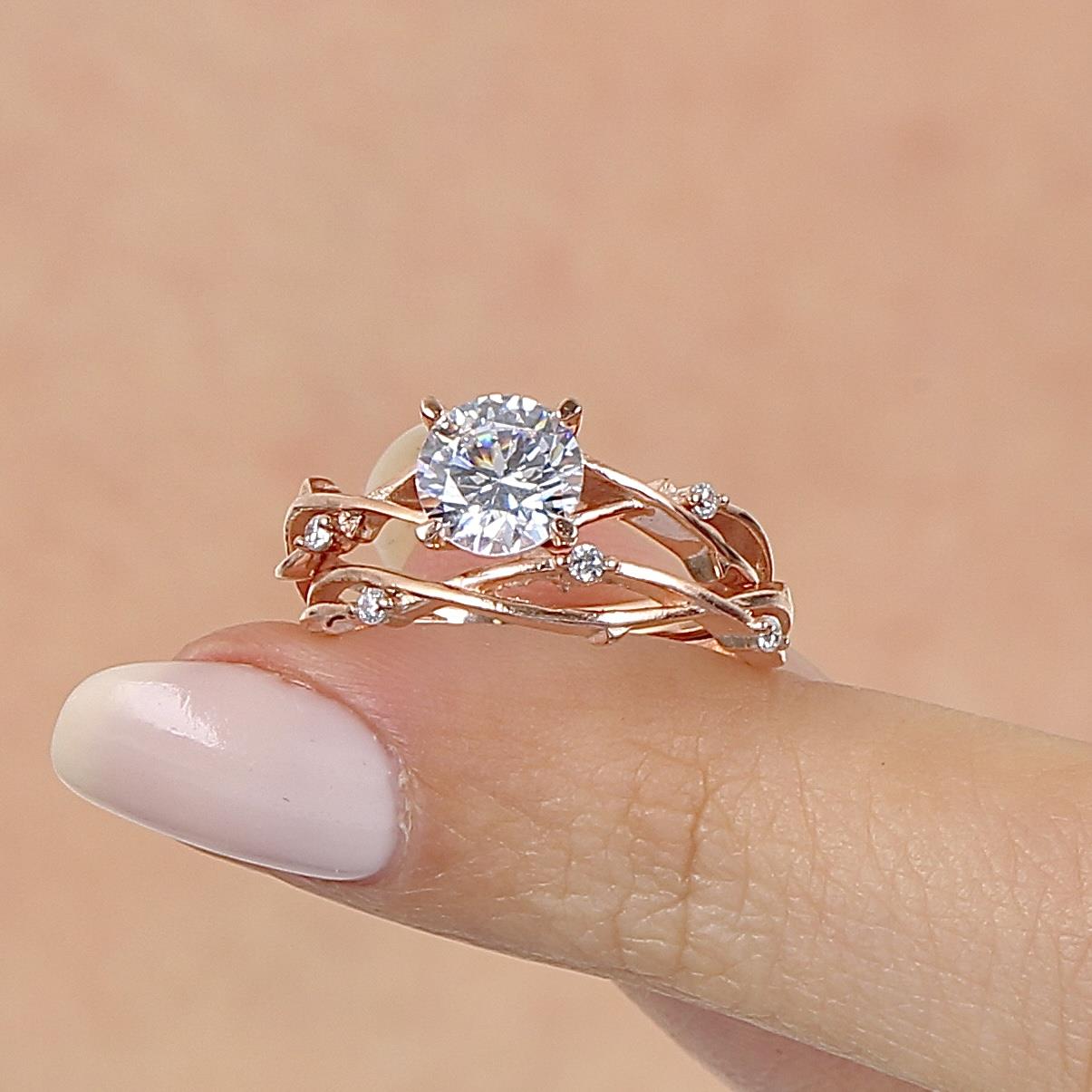 Solitaire Rose Gold Vine Engagement Ring