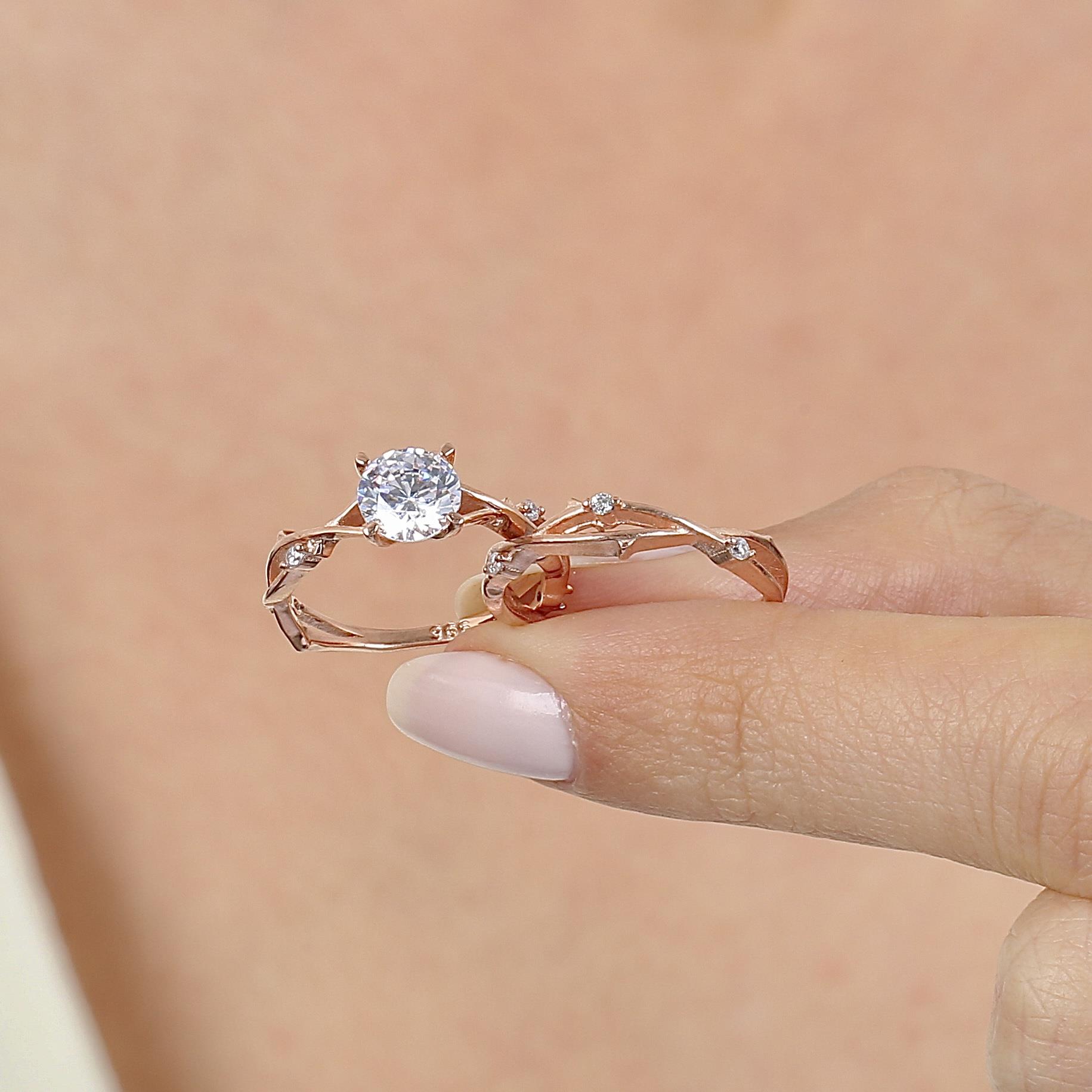 Solitaire Rose Gold Vine Engagement Ring