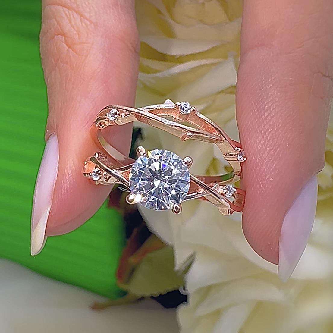 Solitaire Rose Gold Vine Engagement Ring