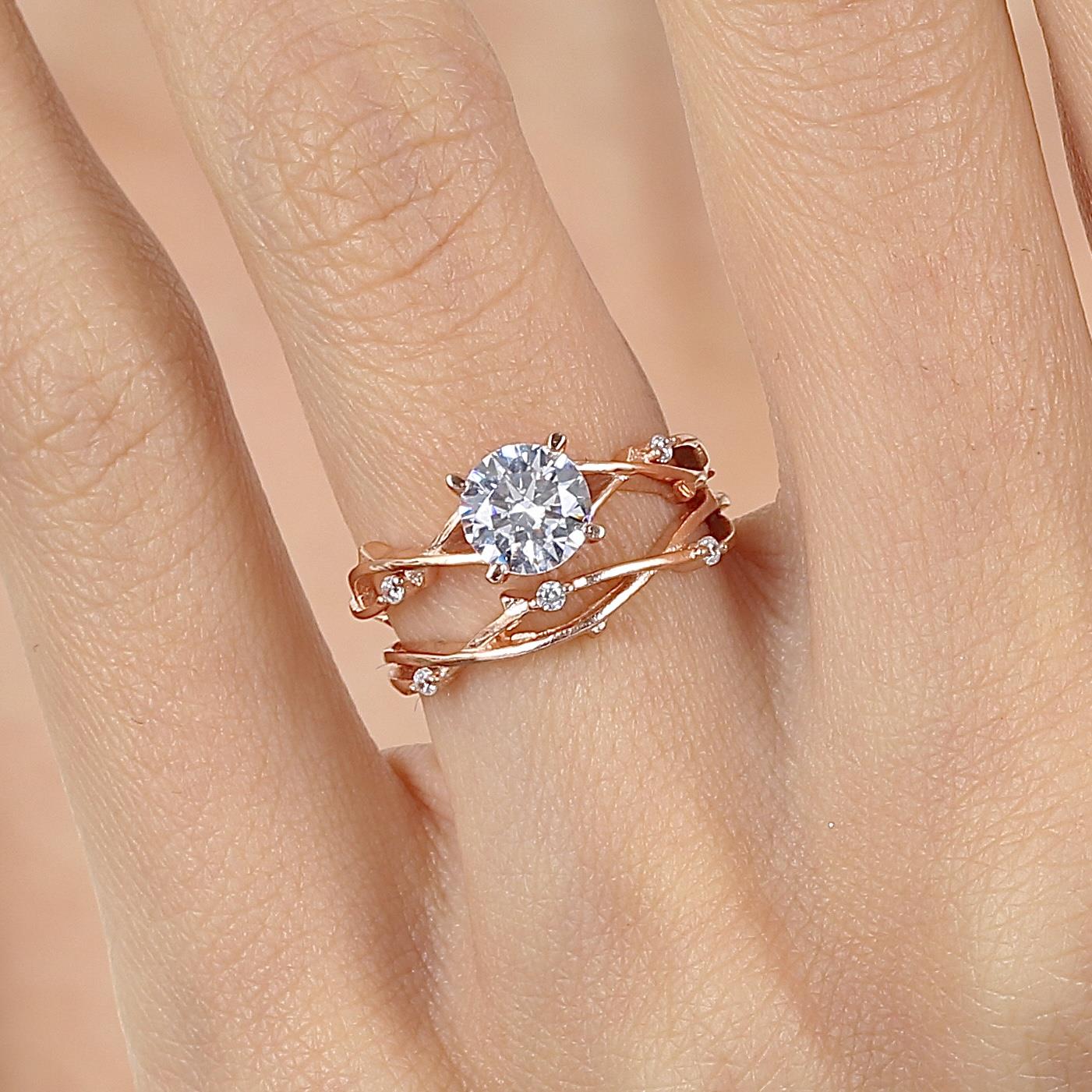 Solitaire Rose Gold Vine Engagement Ring