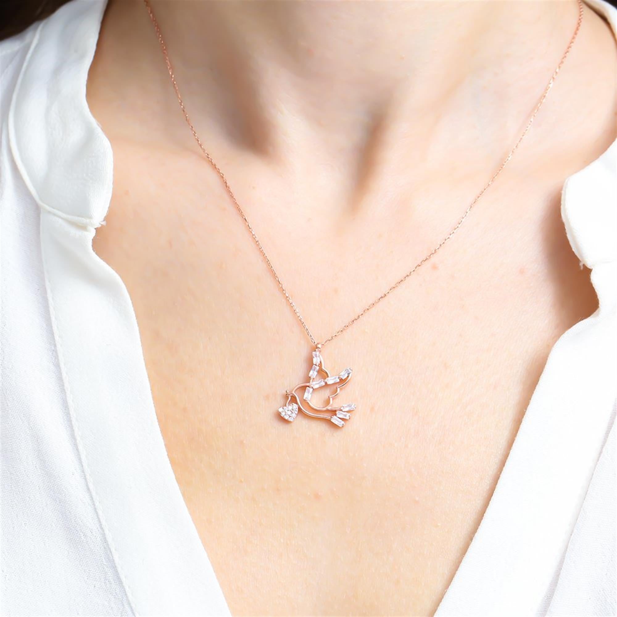 Shimmering Dreams Bird Rose Gold Necklace