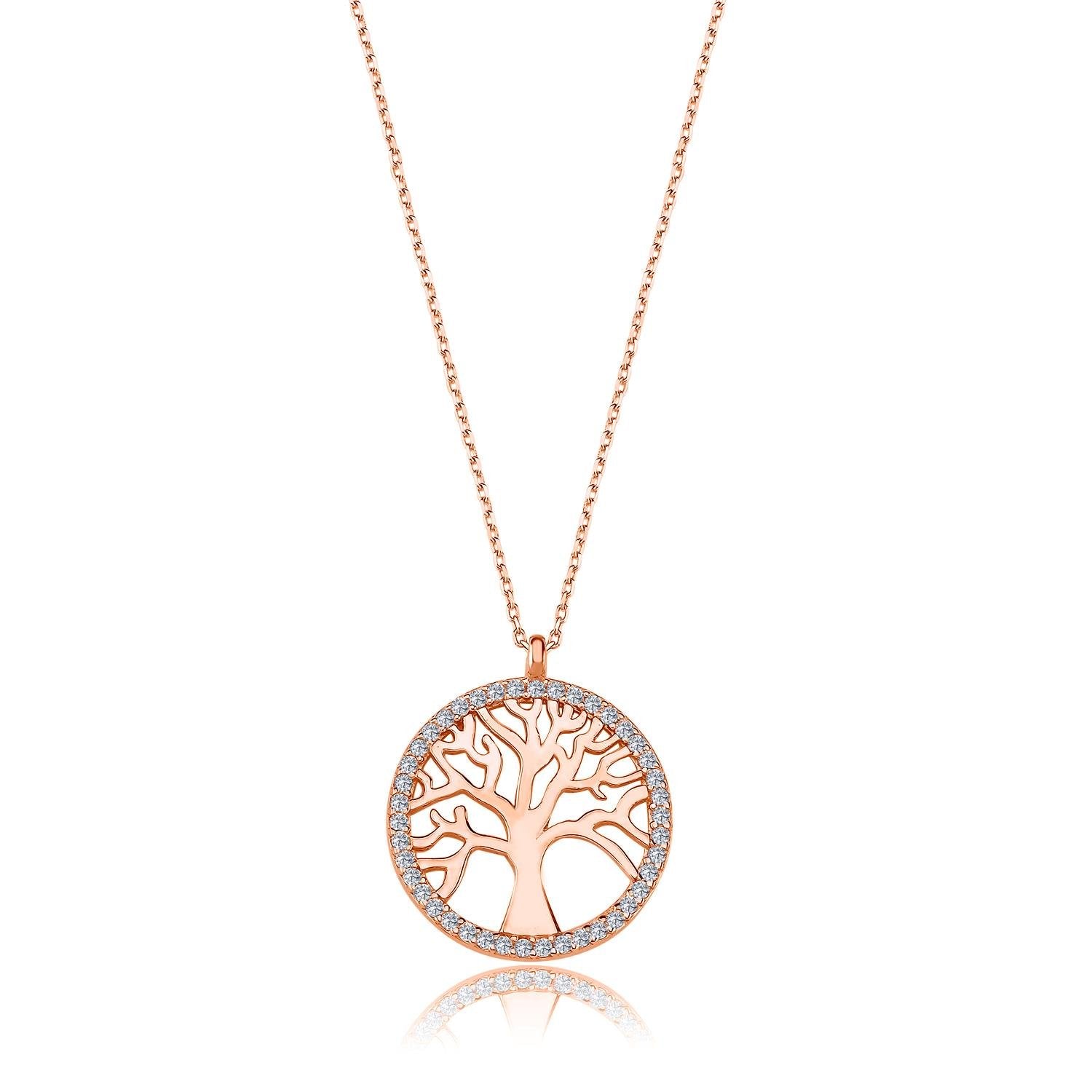 Sparkling Tree of Life Silver Necklace CZ
