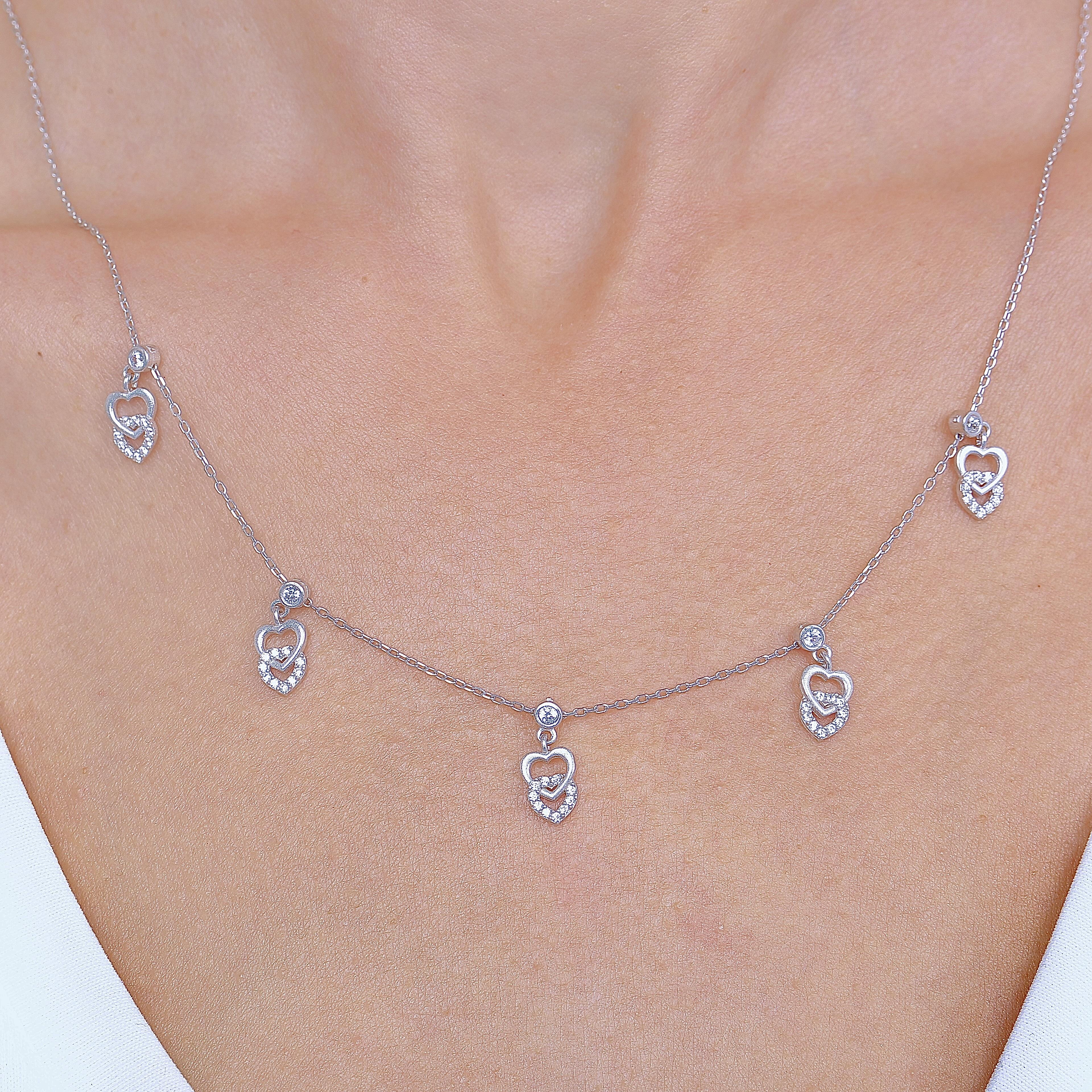 Sparkling Hearts Luck Silver Choker Necklace