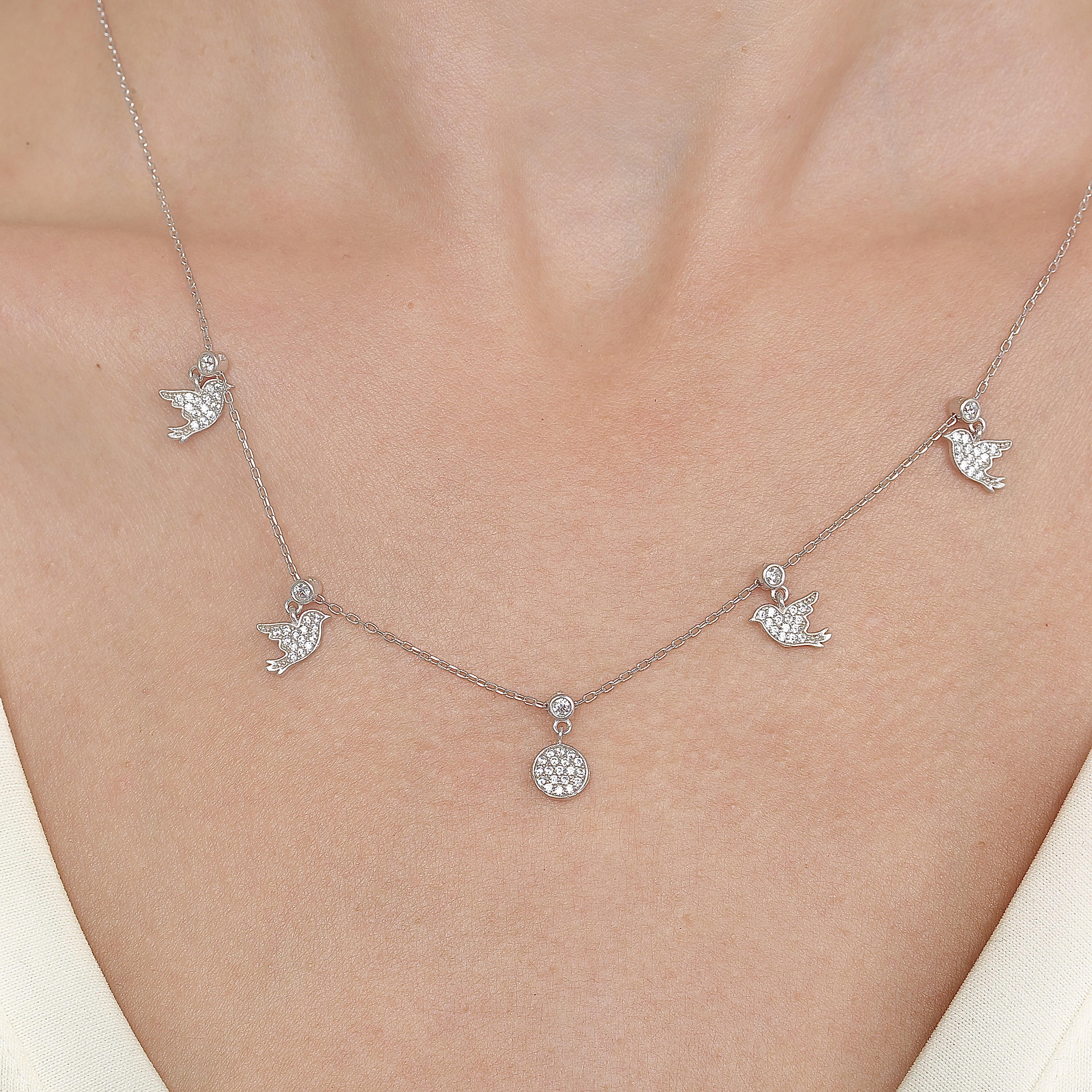 Sparkling Wings Lucky Silver Choker Necklace