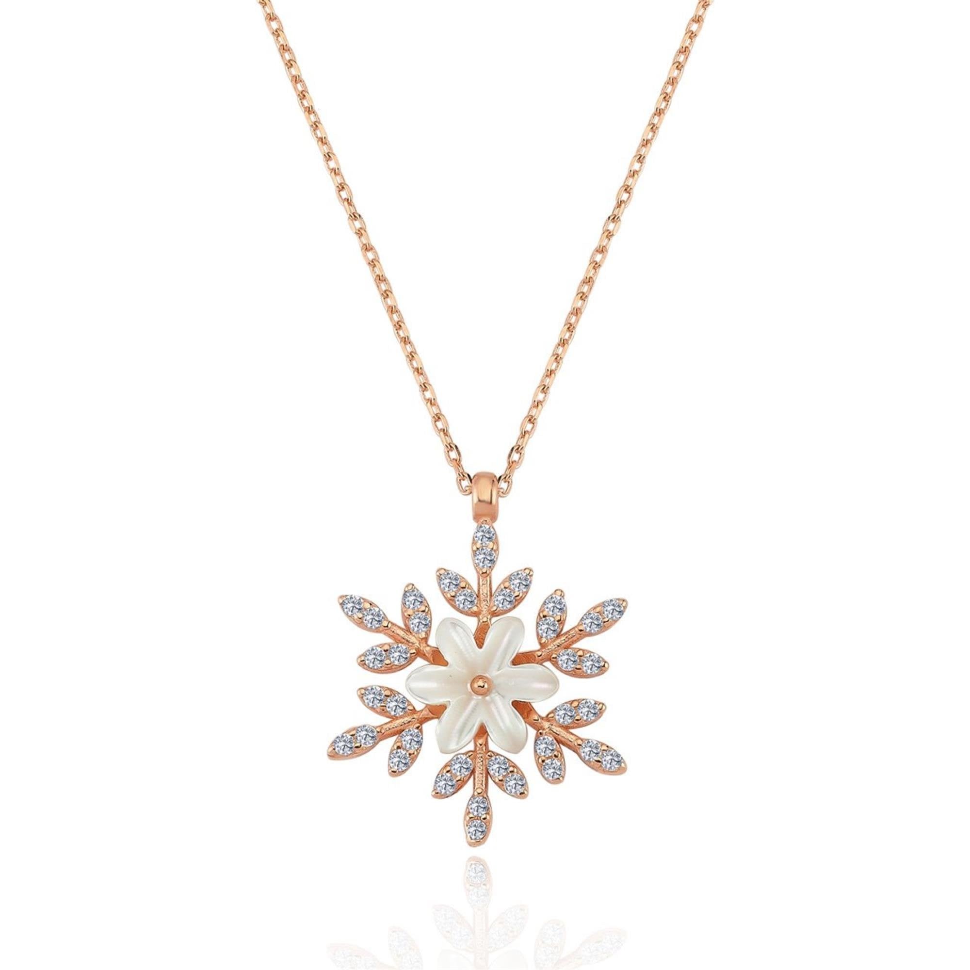 Sparkling Snowflower Rose Gold Necklace