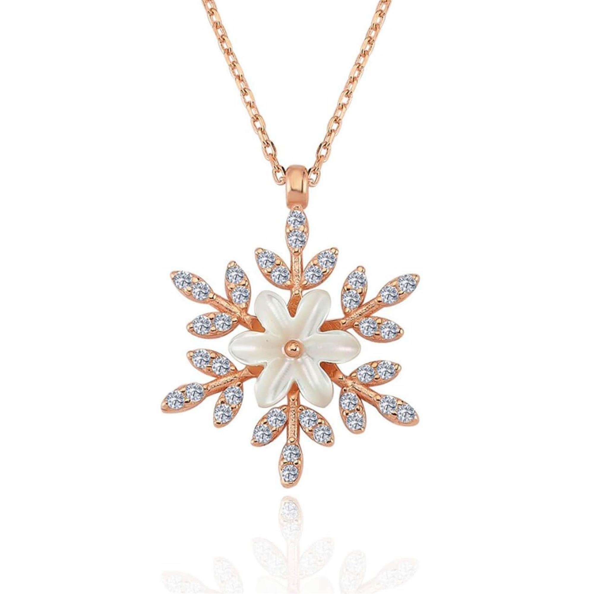 Sparkling Snowflower Rose Gold Necklace