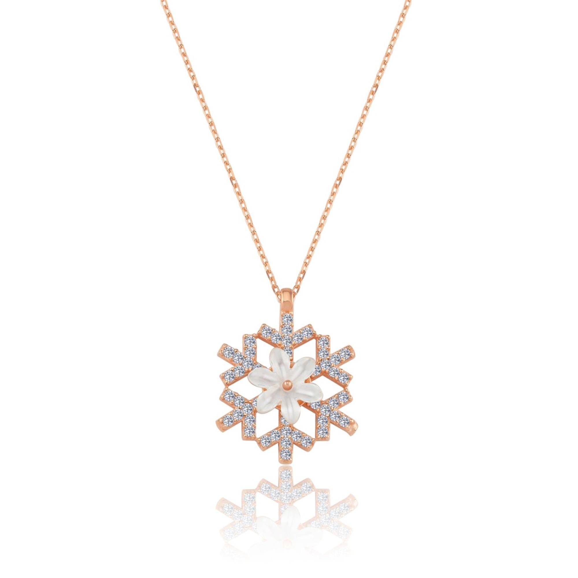 Snowflake Sparkle Rose Gold Pendant Necklace