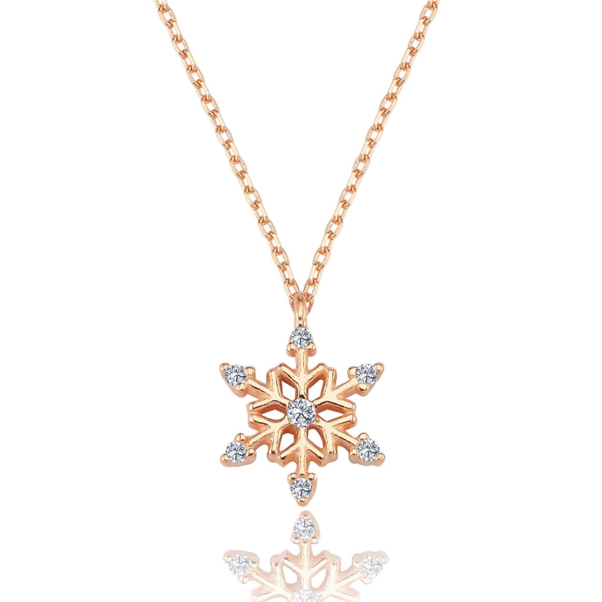 Delicate Snowflake Sparkle Rose Gold Necklace