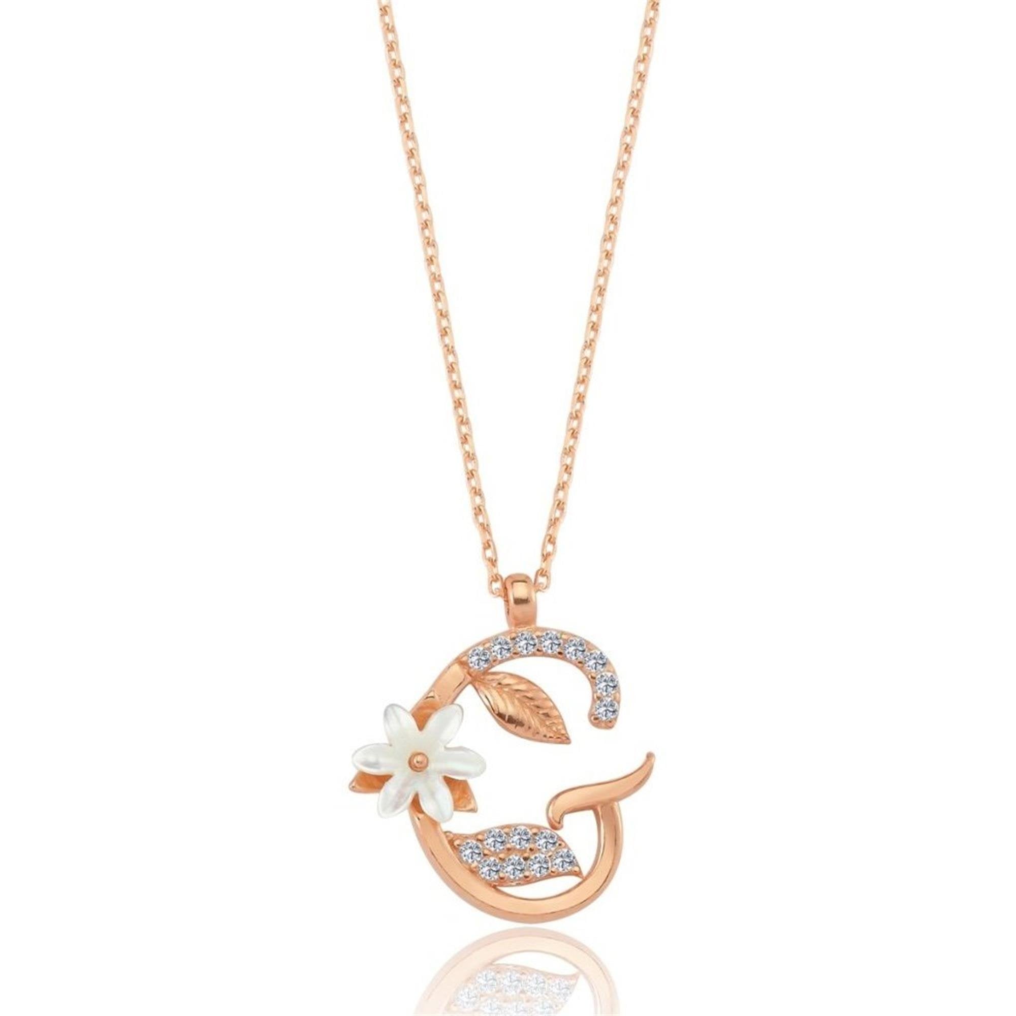 G Letter Magnolia Flower Rose Gold Necklace